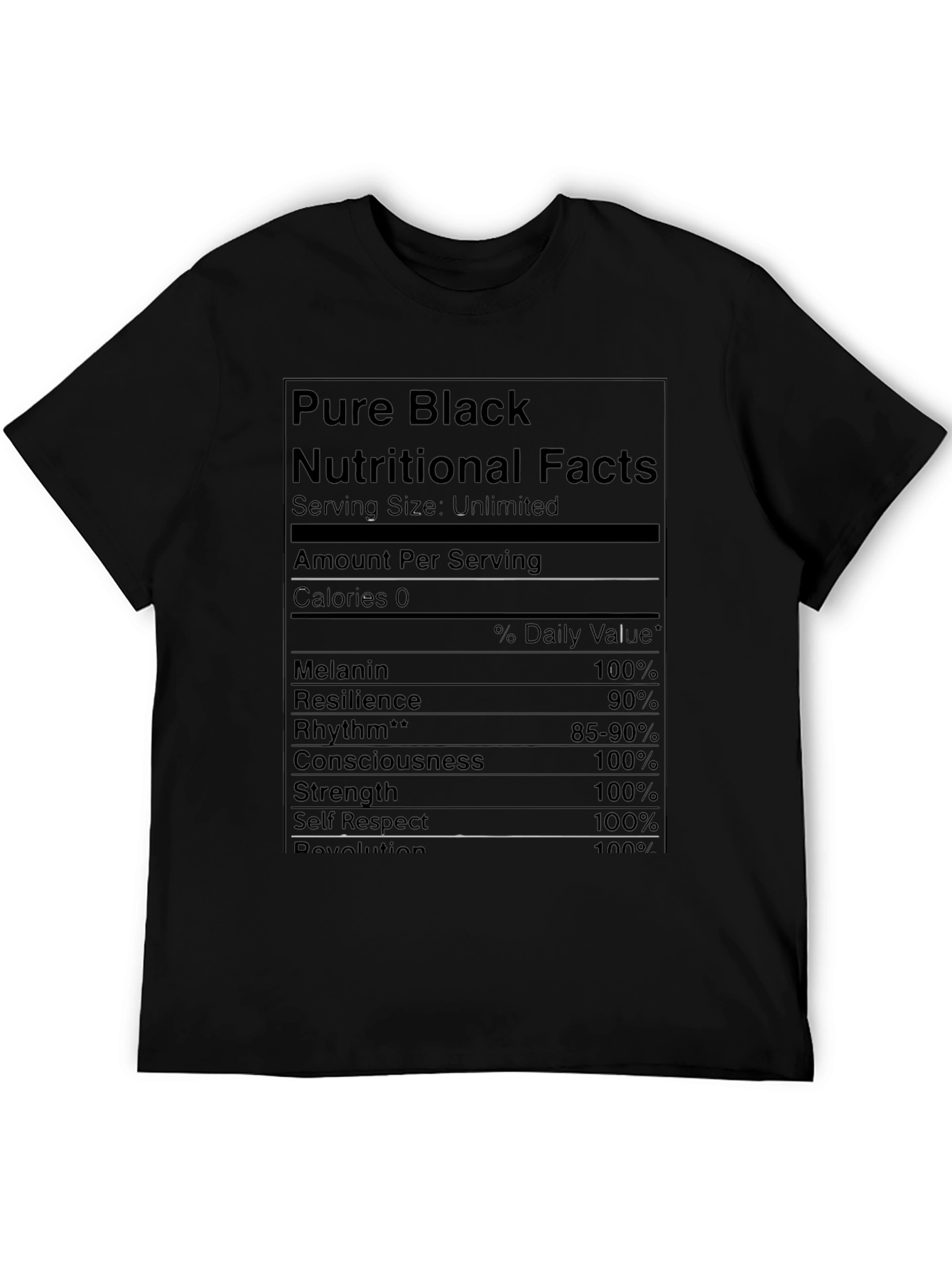 Pure Black Nutritional Facts Graphic T-Shirt
