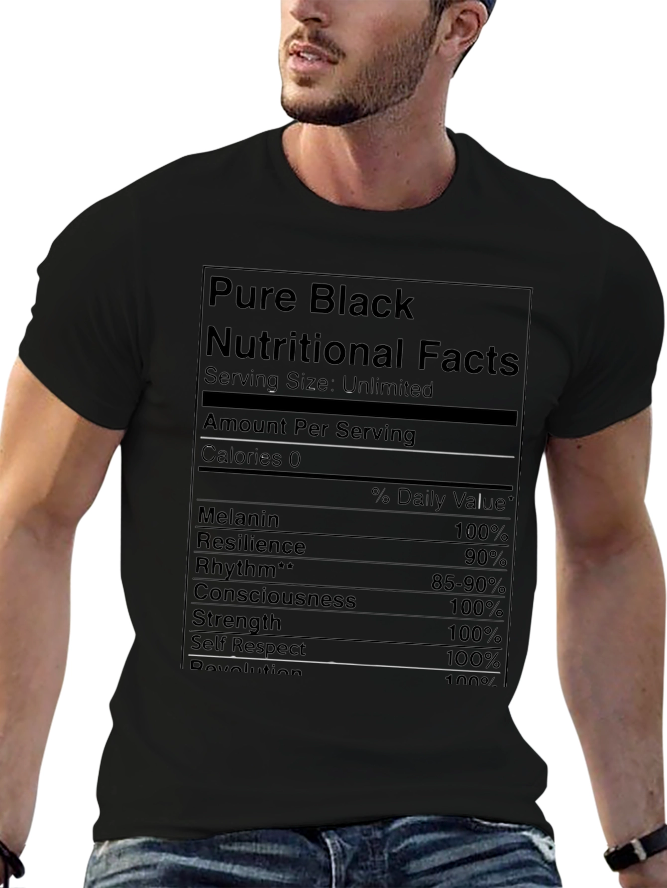 Pure Black Nutritional Facts Graphic T-Shirt