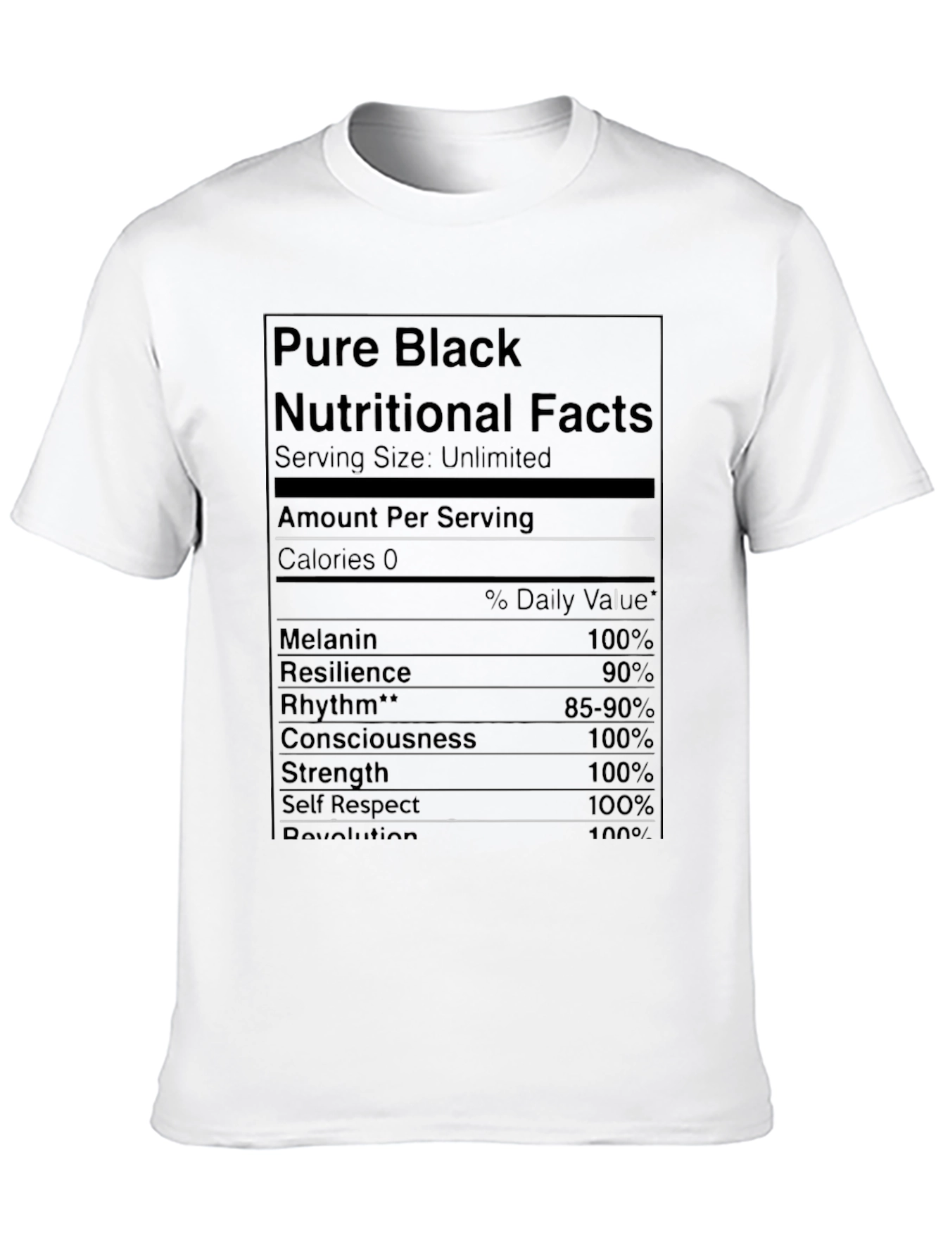 Pure Black Nutritional Facts Graphic T-Shirt