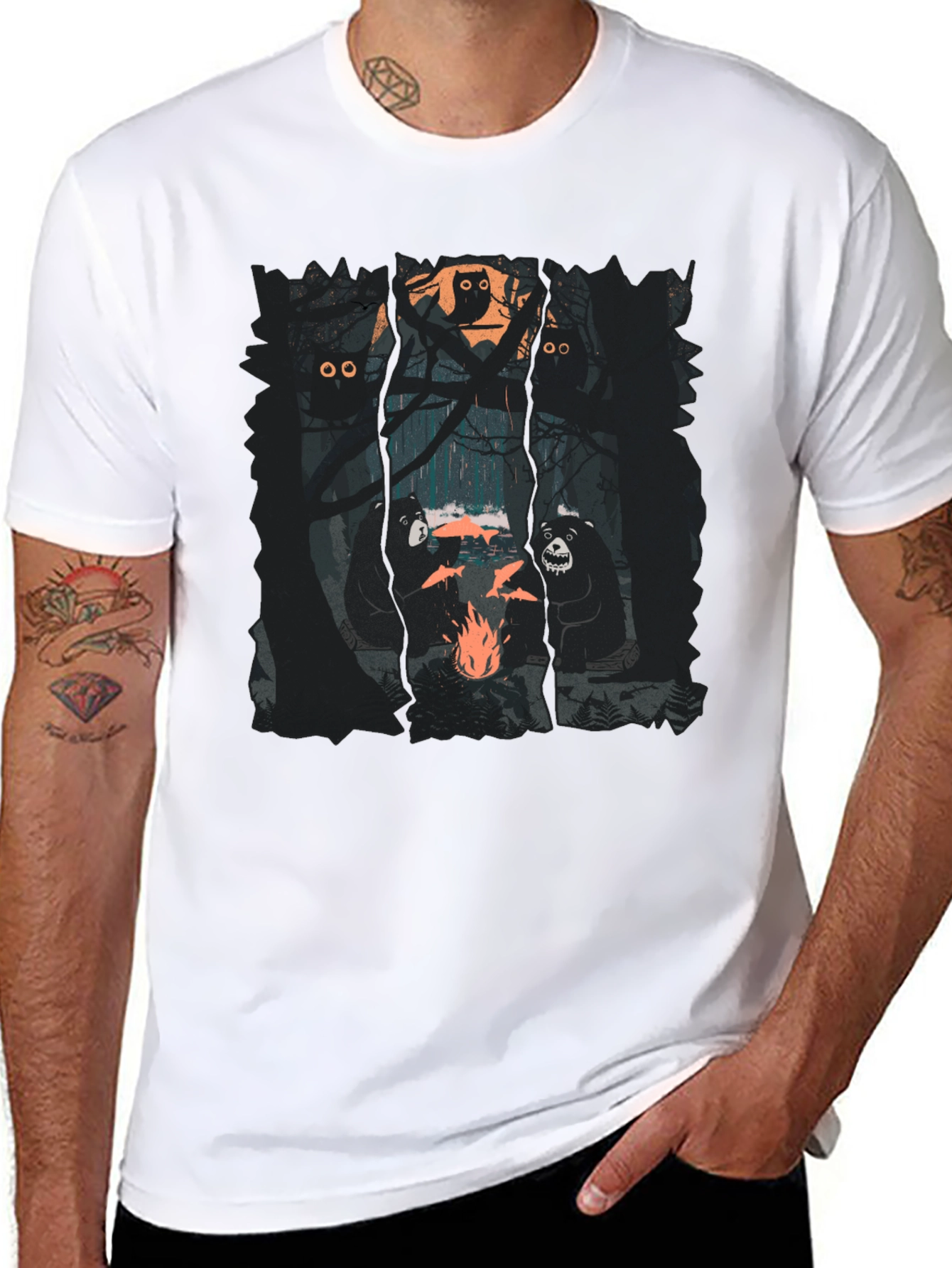 Bear Campfire Graphic Tee - Forest Adventure