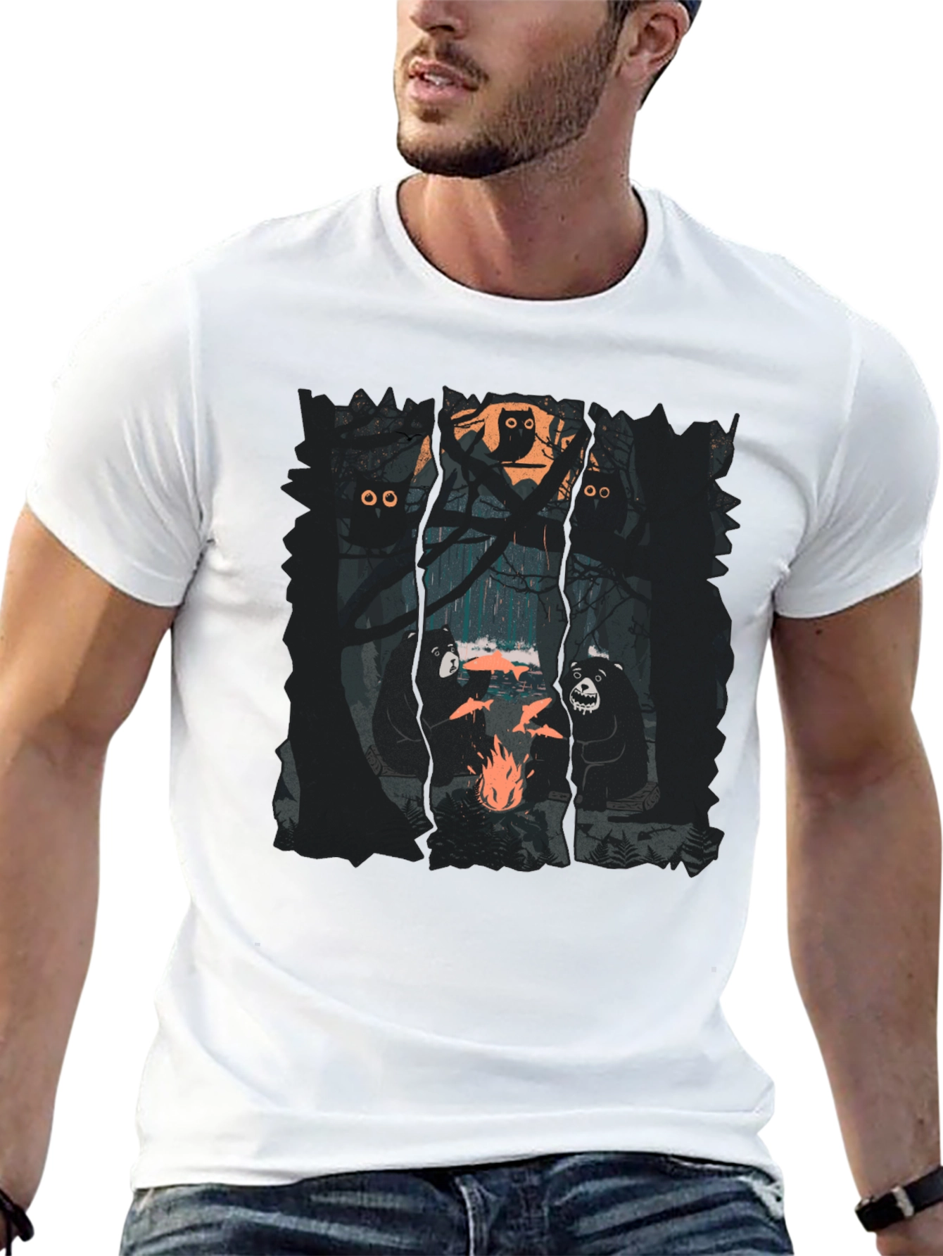 Bear Campfire Graphic Tee - Forest Adventure