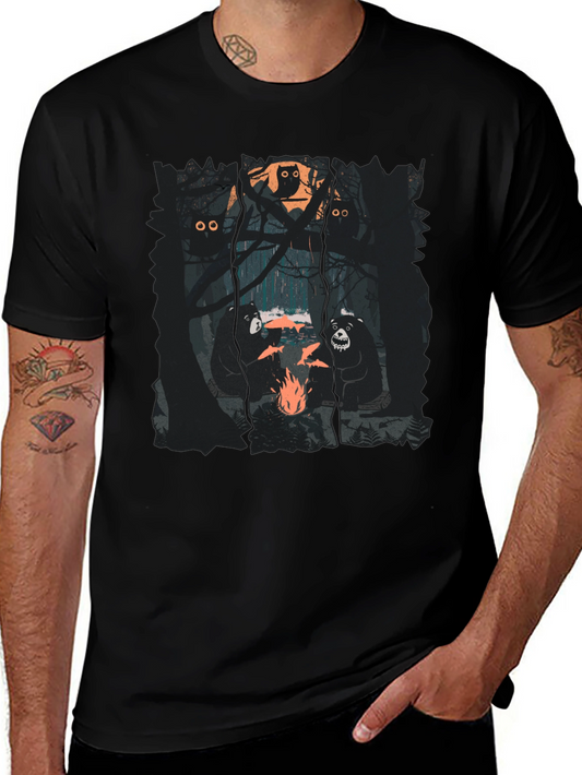 Bear Campfire Graphic Tee - Forest Adventure