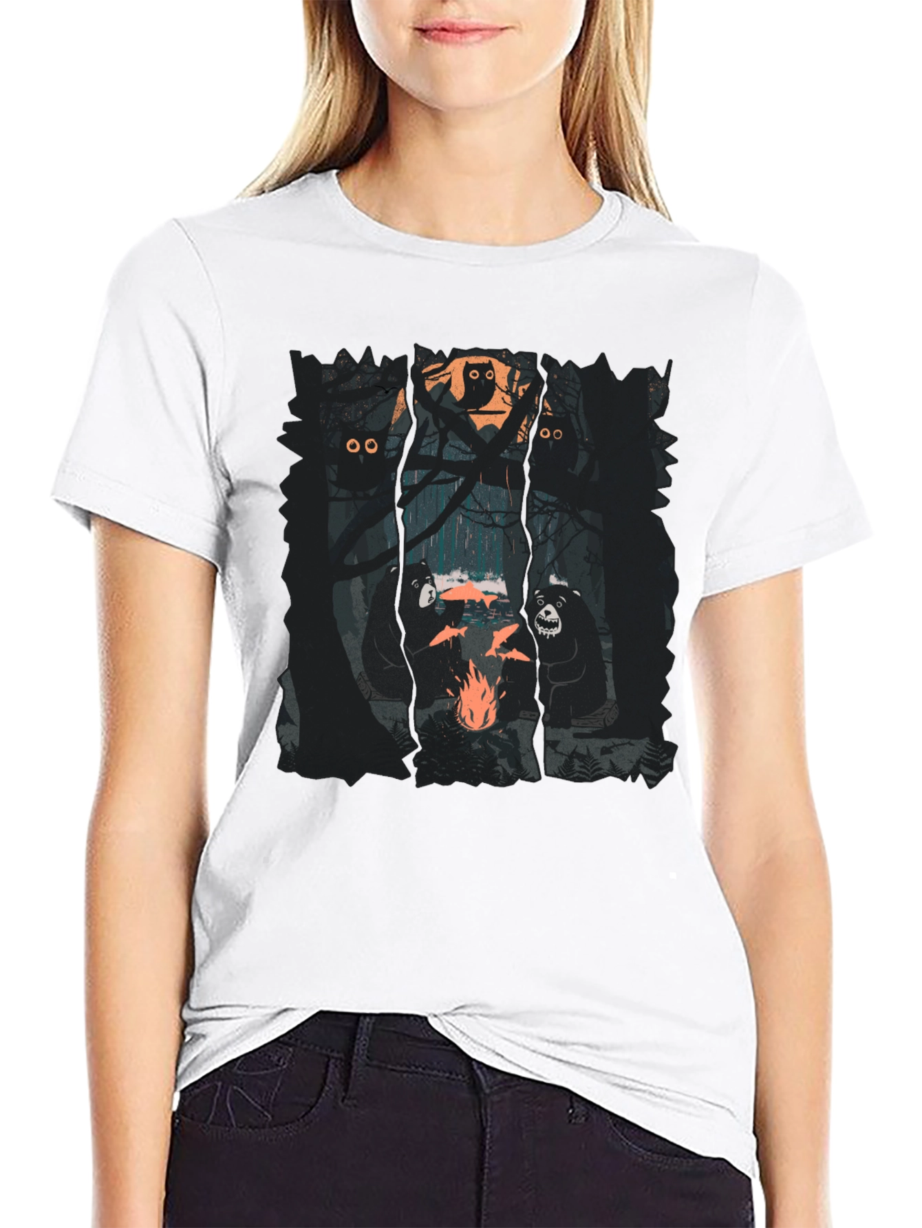 Bear Campfire Graphic Tee - Forest Adventure