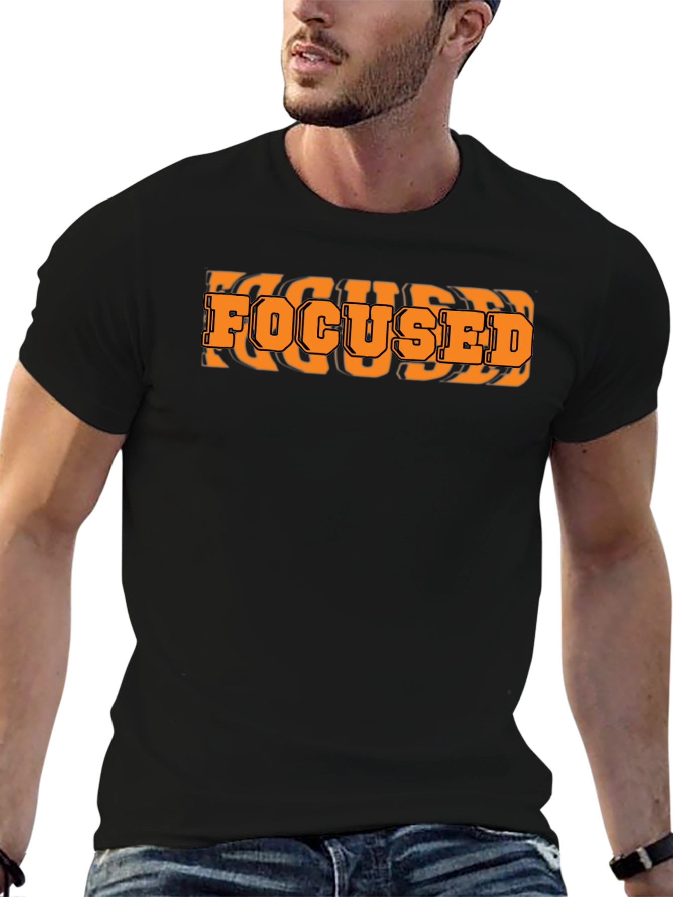 Focused Graphic Print Black T-Shirt