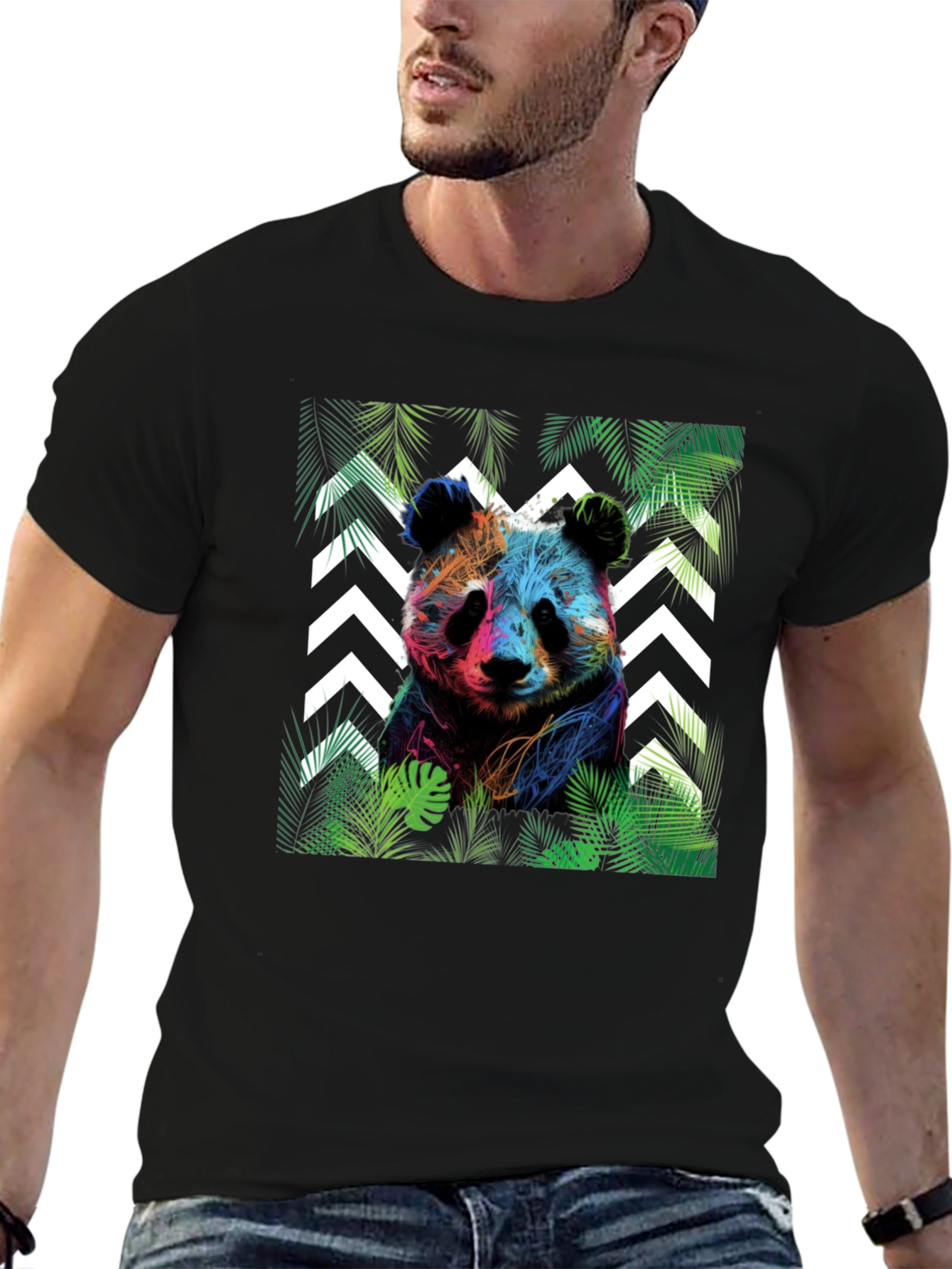 Vibrant Panda Graphic Tee - Black Cotton Blend