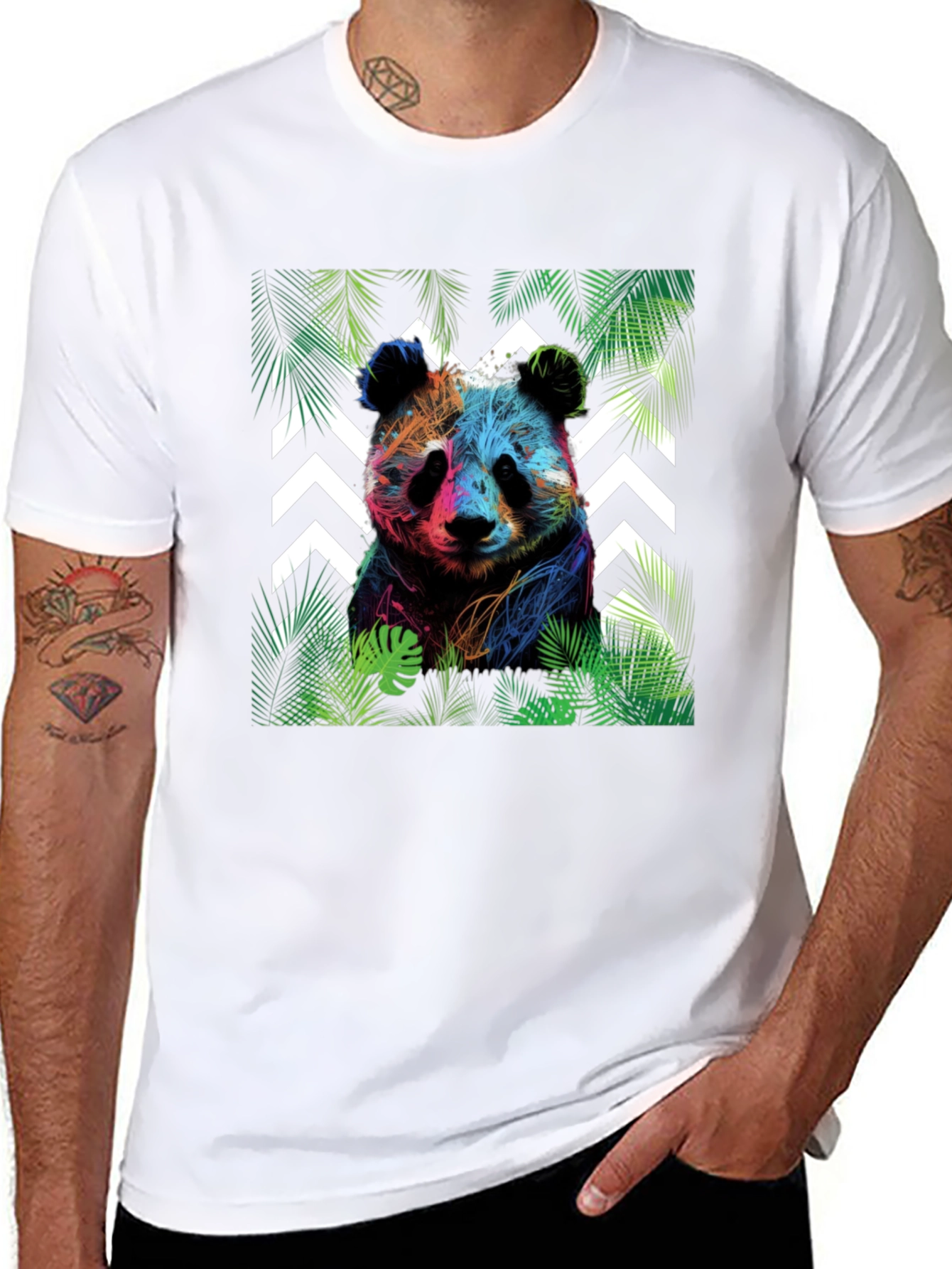 Vibrant Panda Graphic Tee - Black Cotton Blend