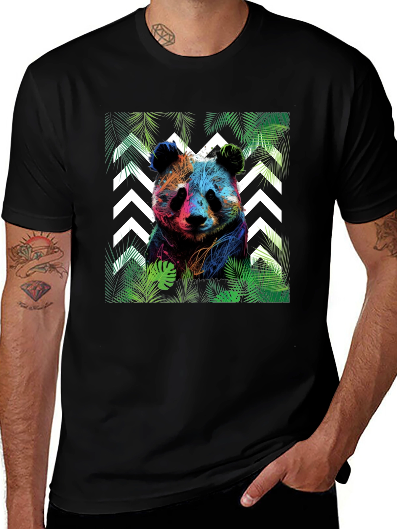 Vibrant Panda Graphic Tee - Black Cotton Blend