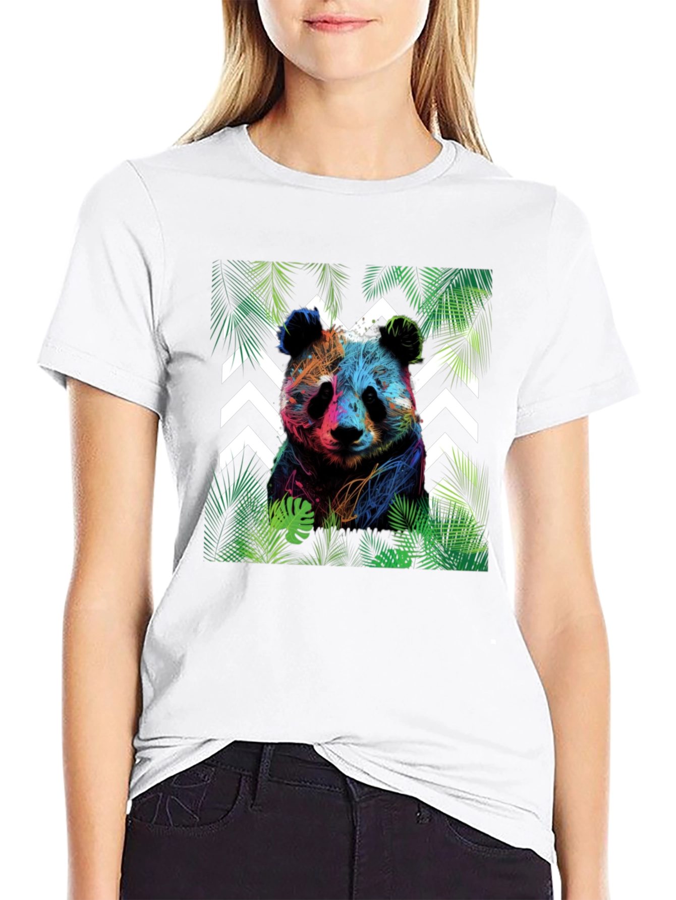 Vibrant Panda Graphic Tee - Black Cotton Blend