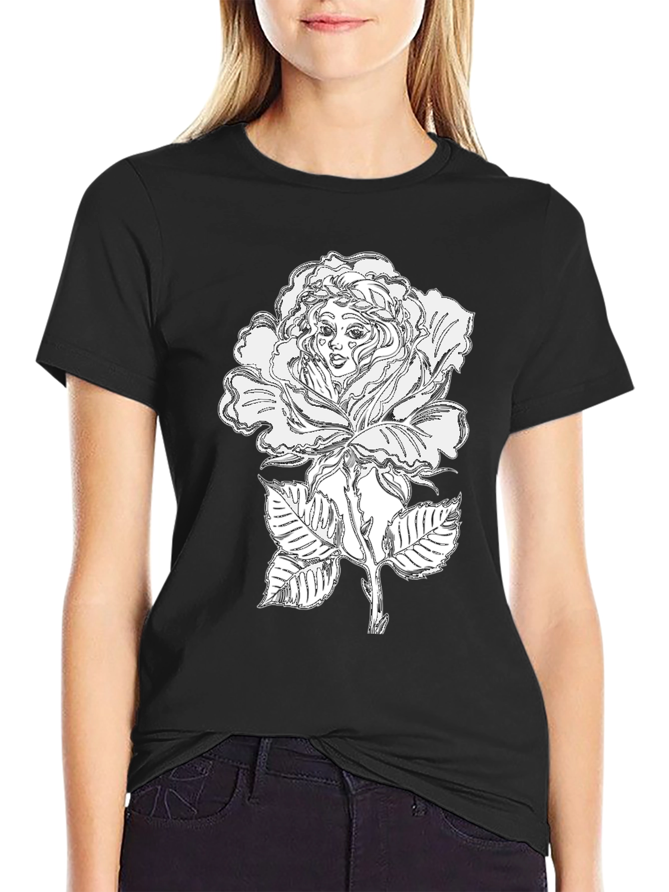 Black Rose Woman Tee - Unique Graphic T-Shirt