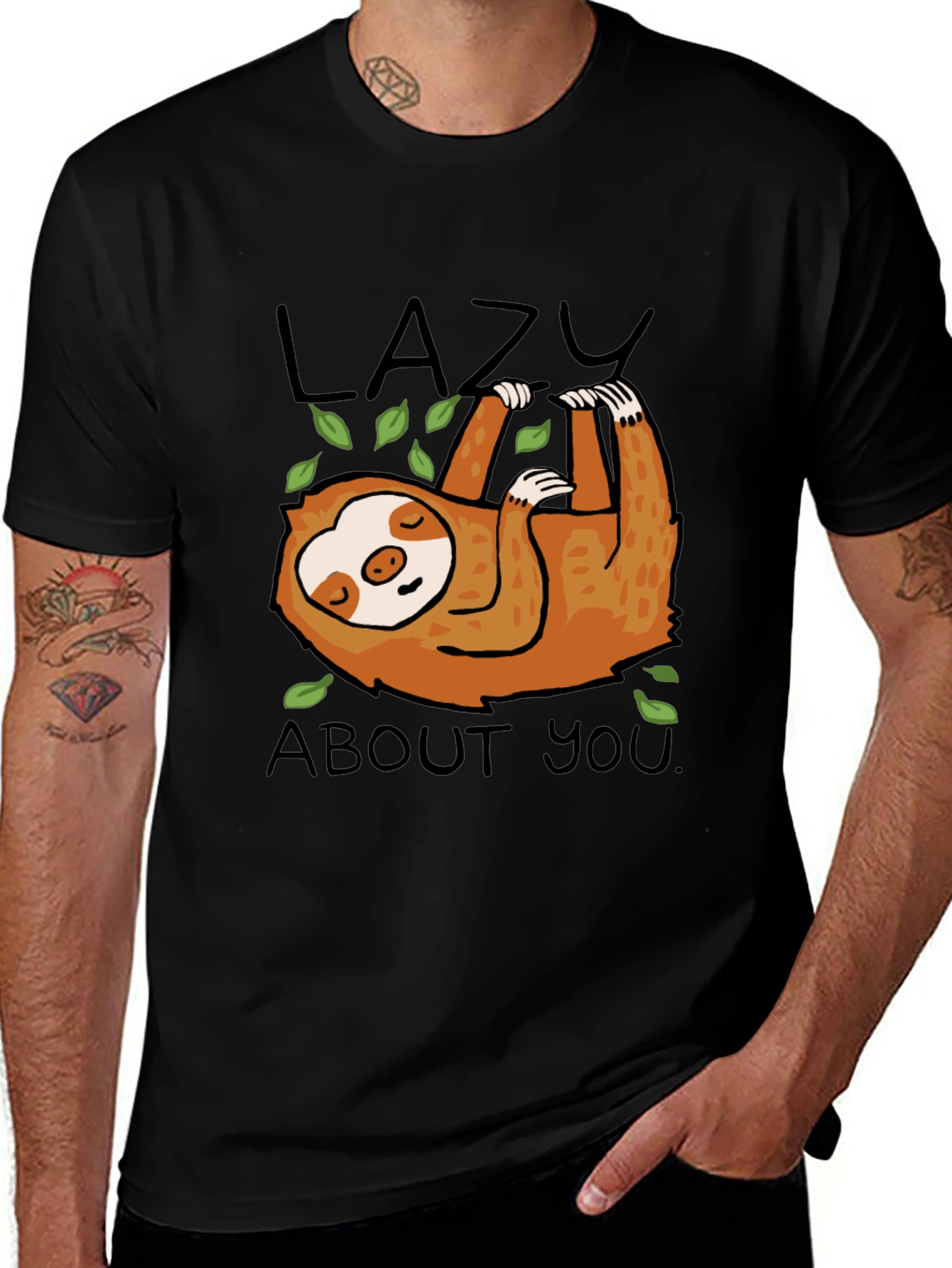 Lazy Sloth Graphic Tee - Mens Black T-Shirt