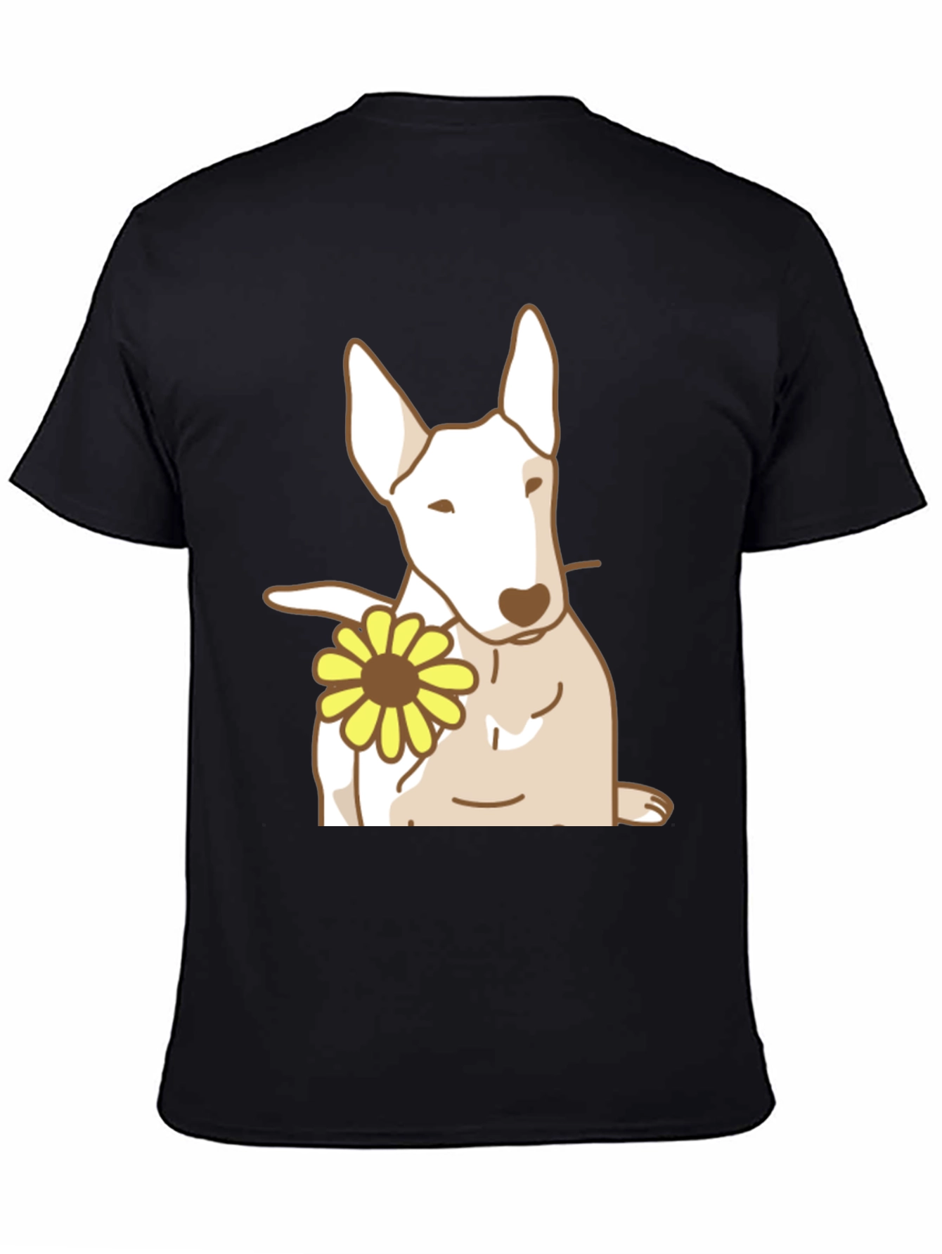 Dog with Flower Graphic Tee - Black