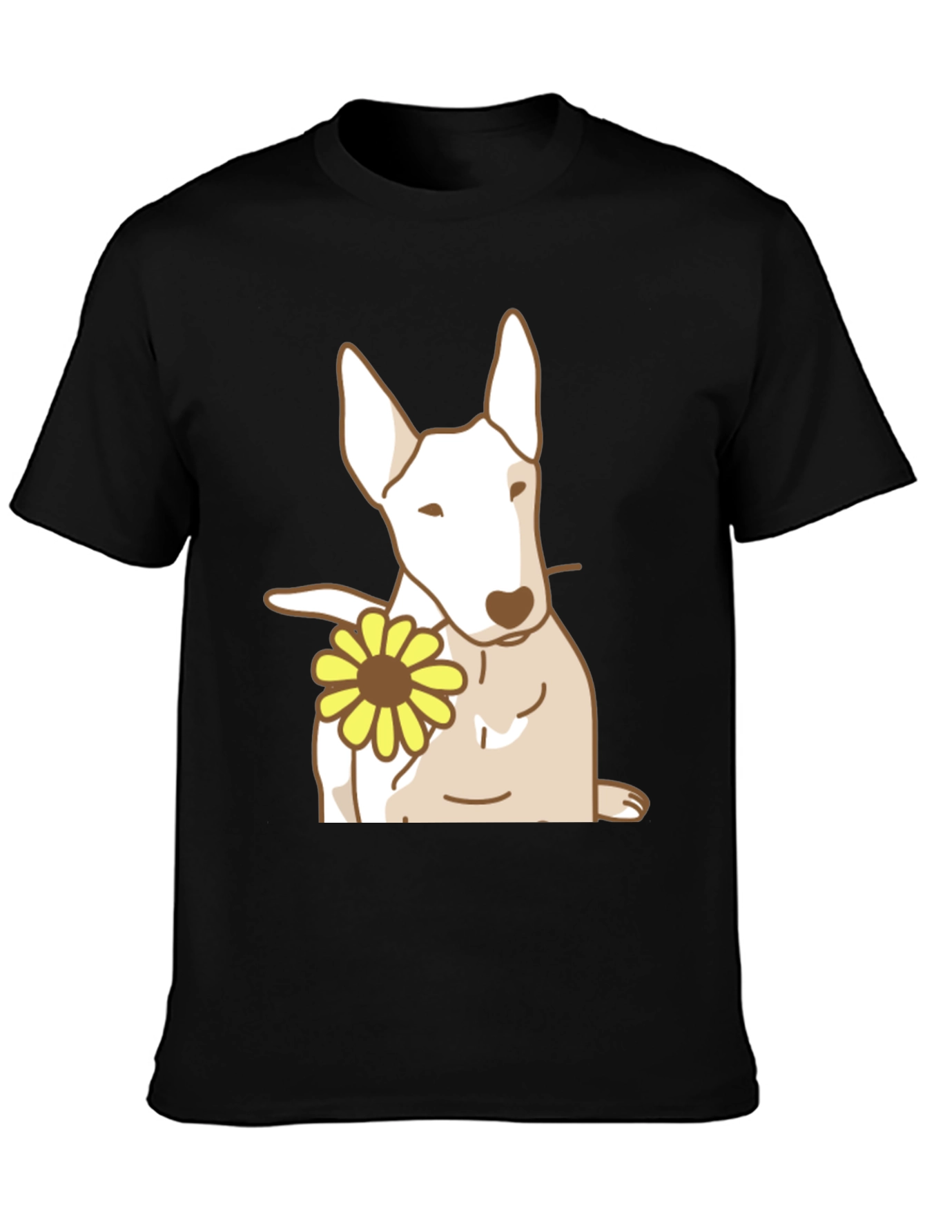 Dog with Flower Graphic Tee - Black