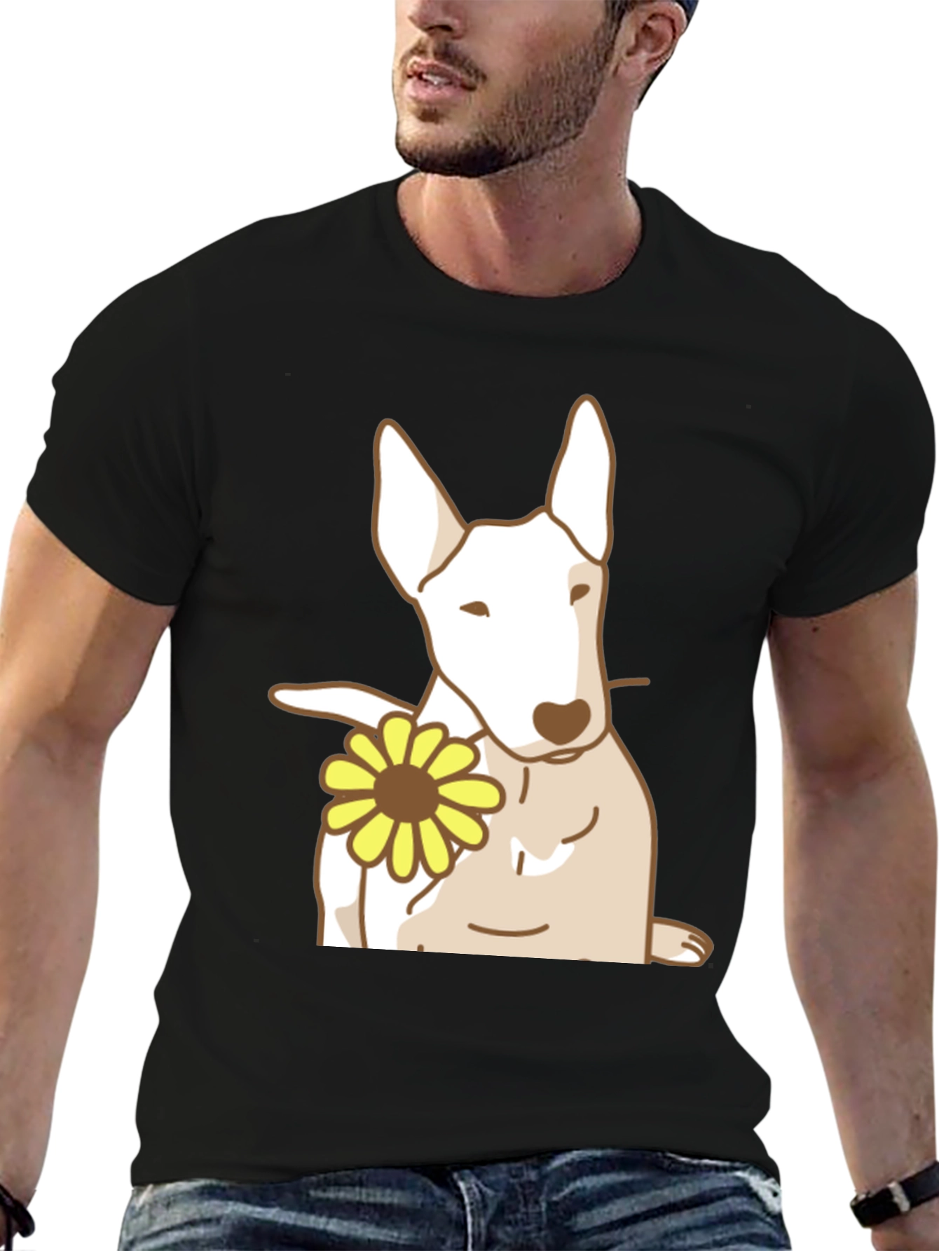 Dog with Flower Graphic Tee - Black
