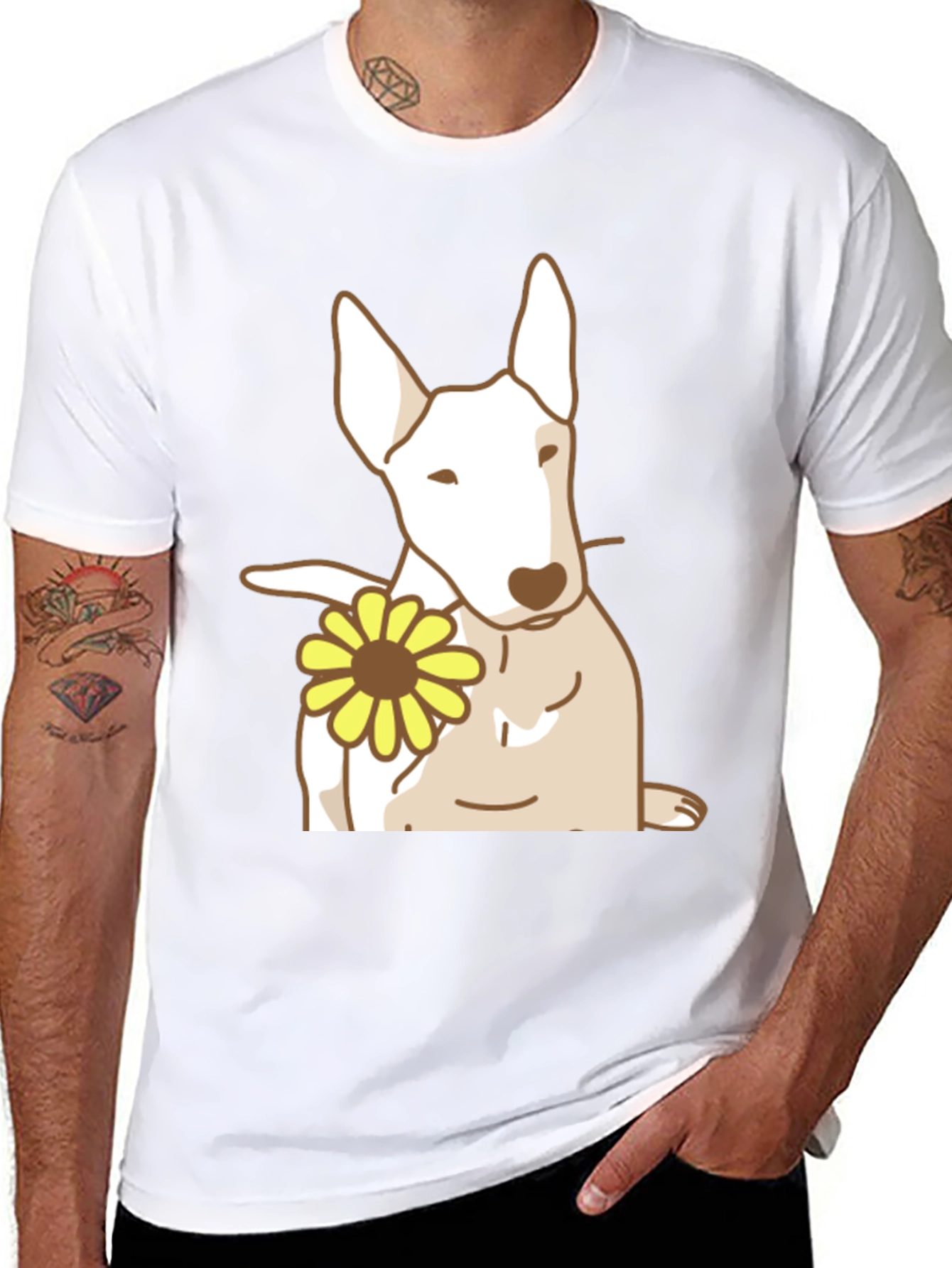 Dog with Flower Graphic Tee - Black