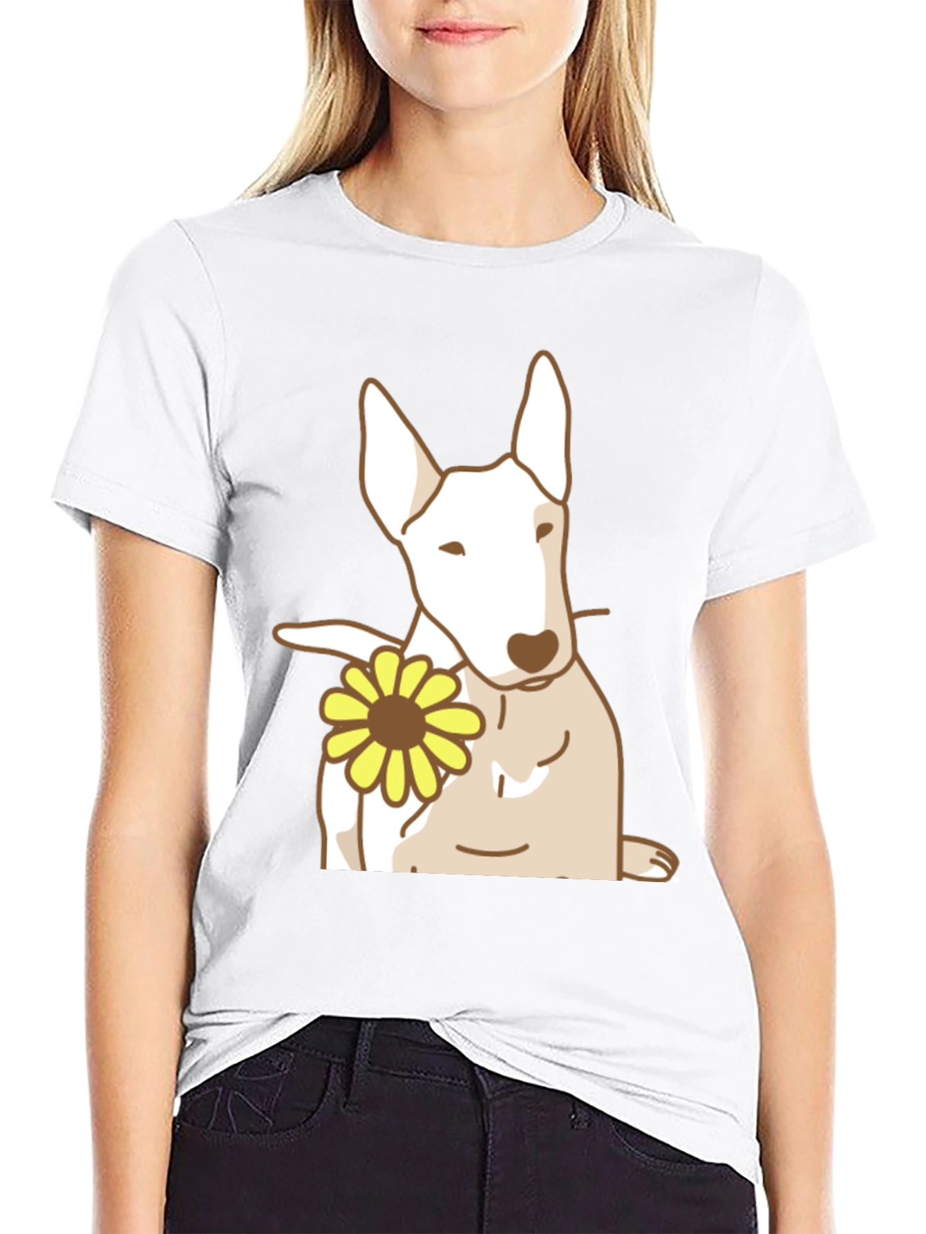 Dog with Flower Graphic Tee - Black