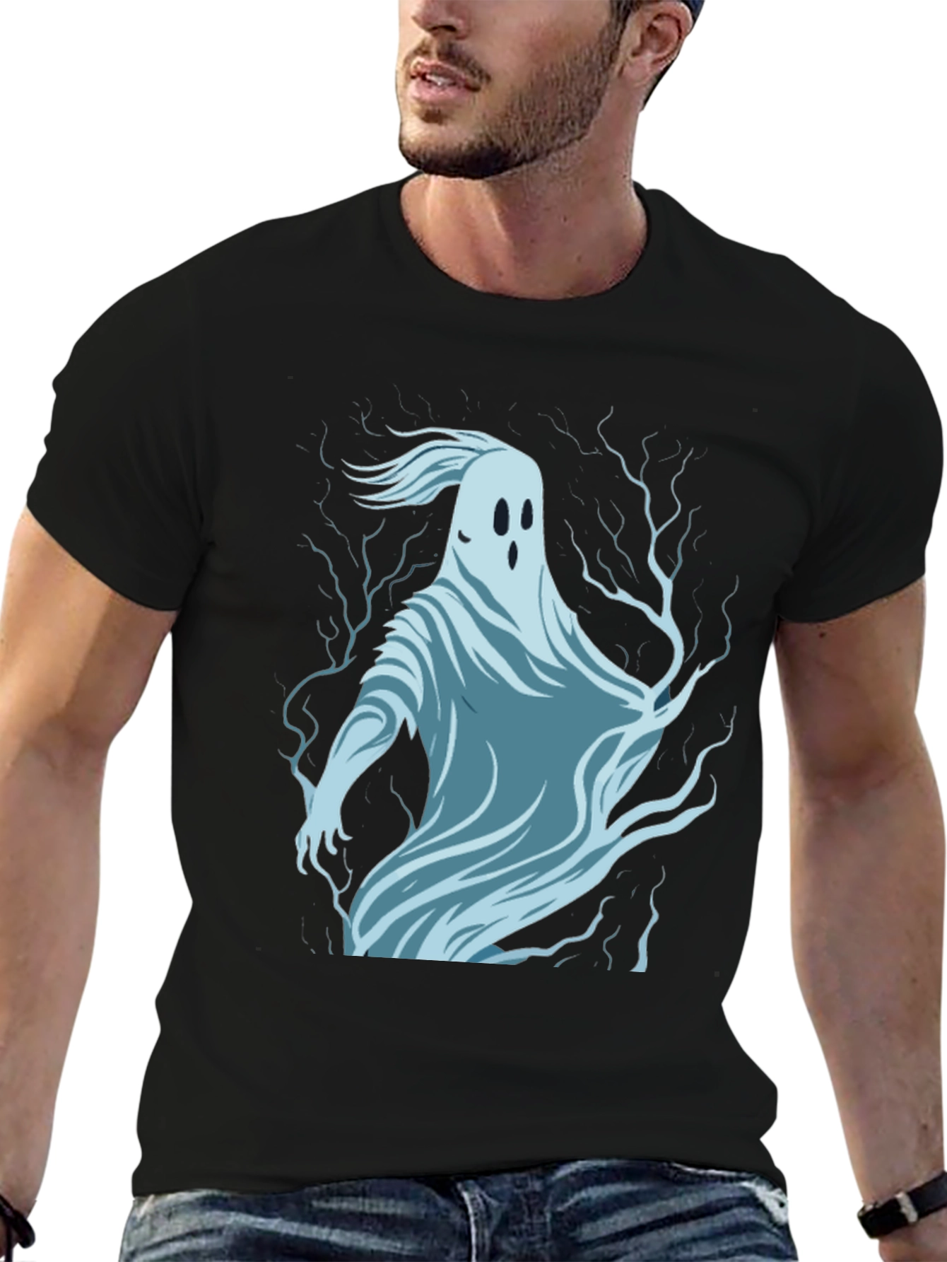 Ghost Graphic Print Black T-Shirt