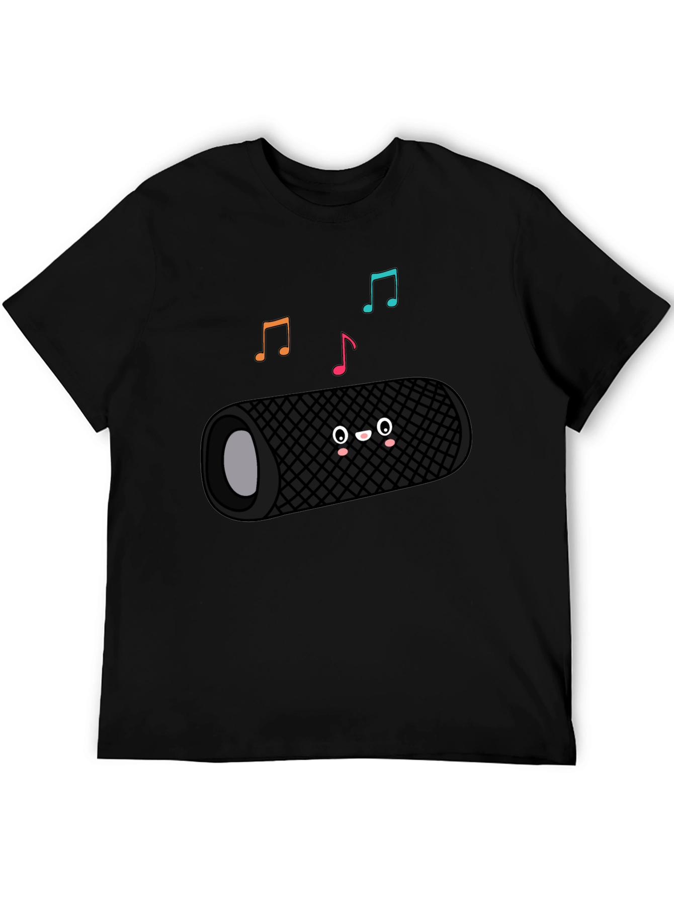 Cute Speaker Graphic Tee - Black Cotton Blend