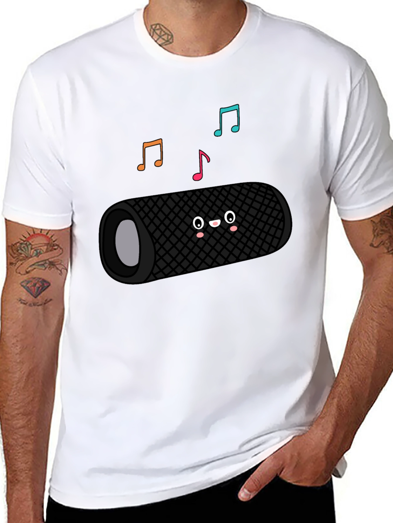 Cute Speaker Graphic Tee - Black Cotton Blend