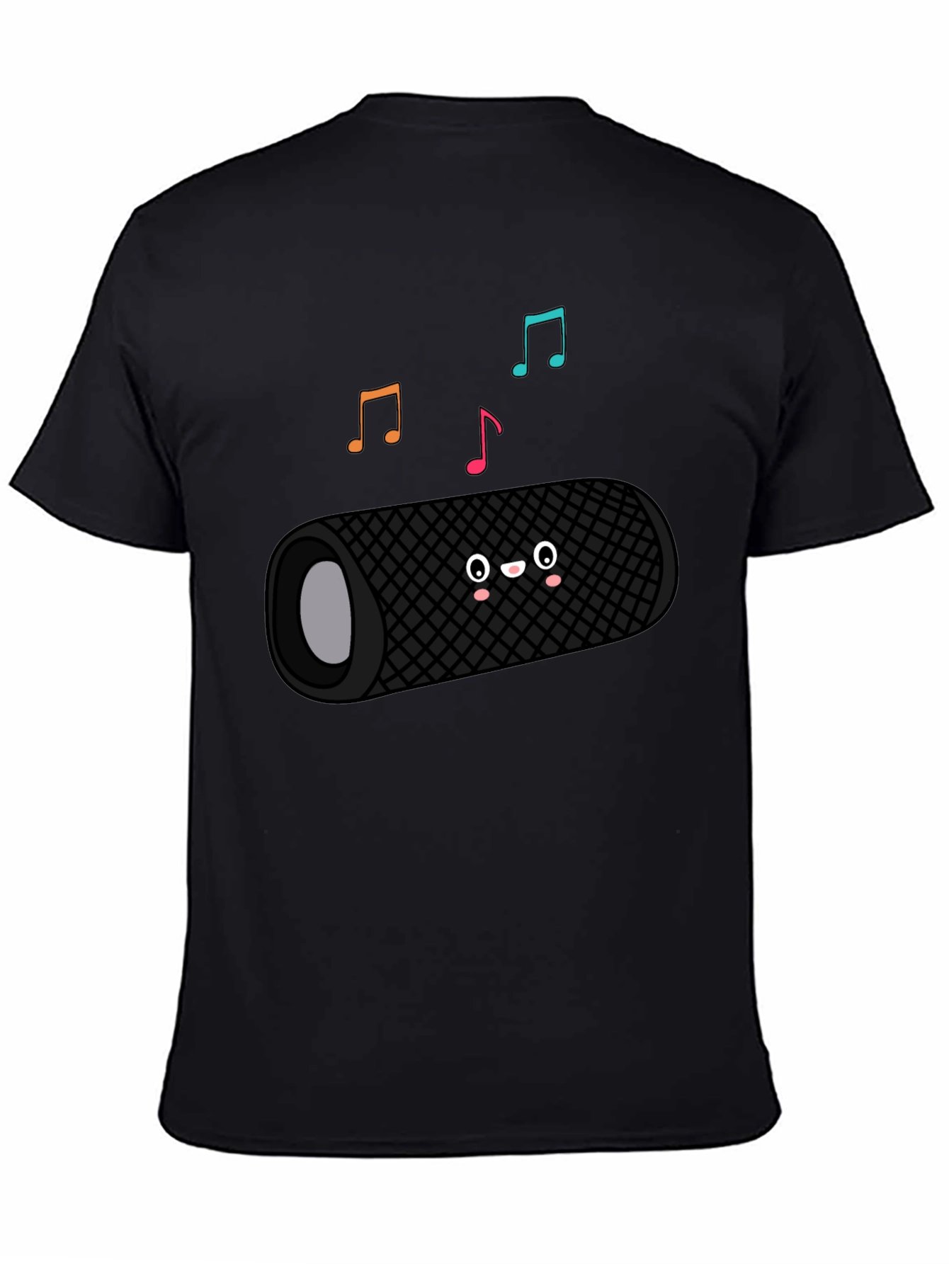 Cute Speaker Graphic Tee - Black Cotton Blend