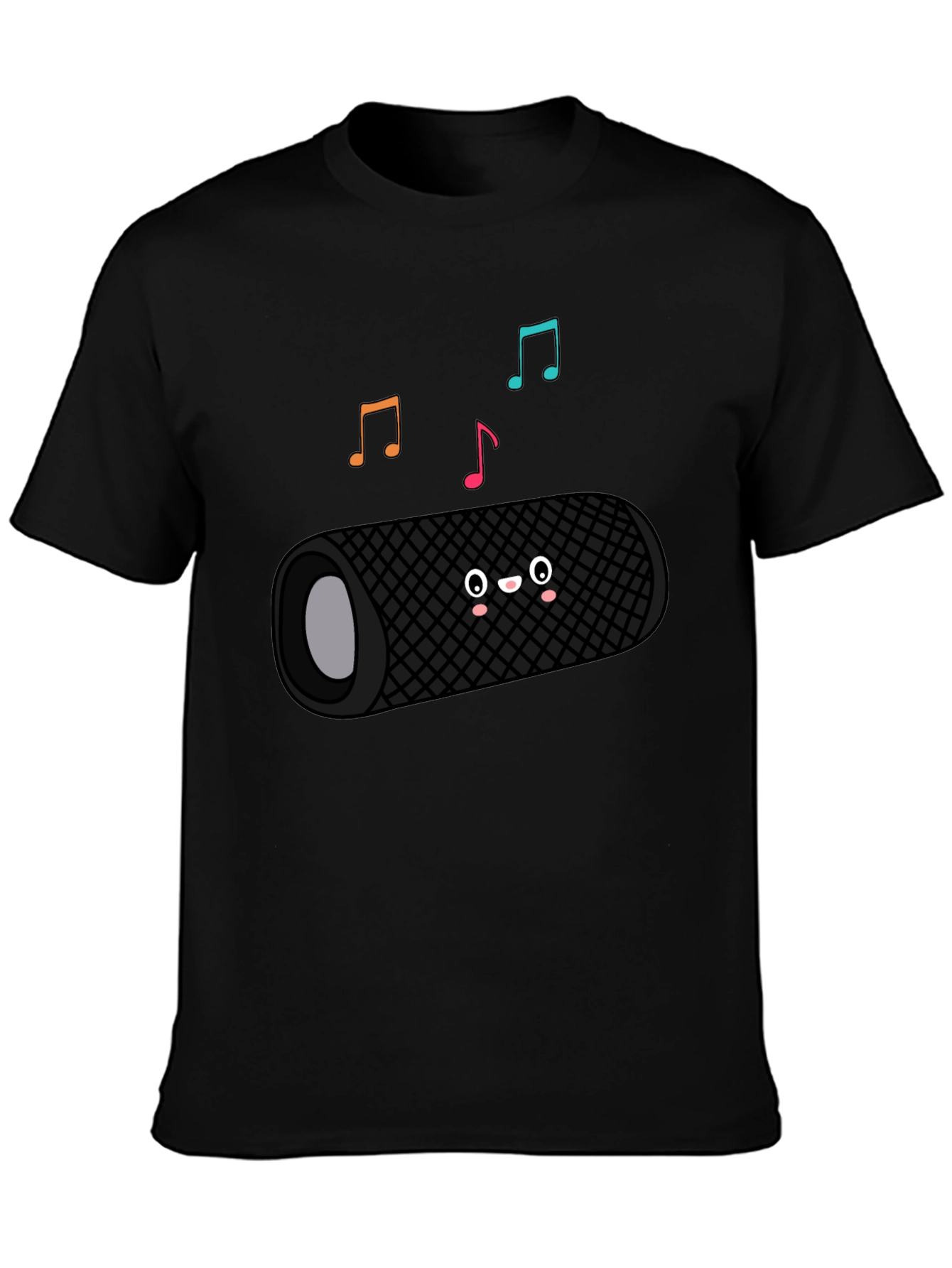 Cute Speaker Graphic Tee - Black Cotton Blend