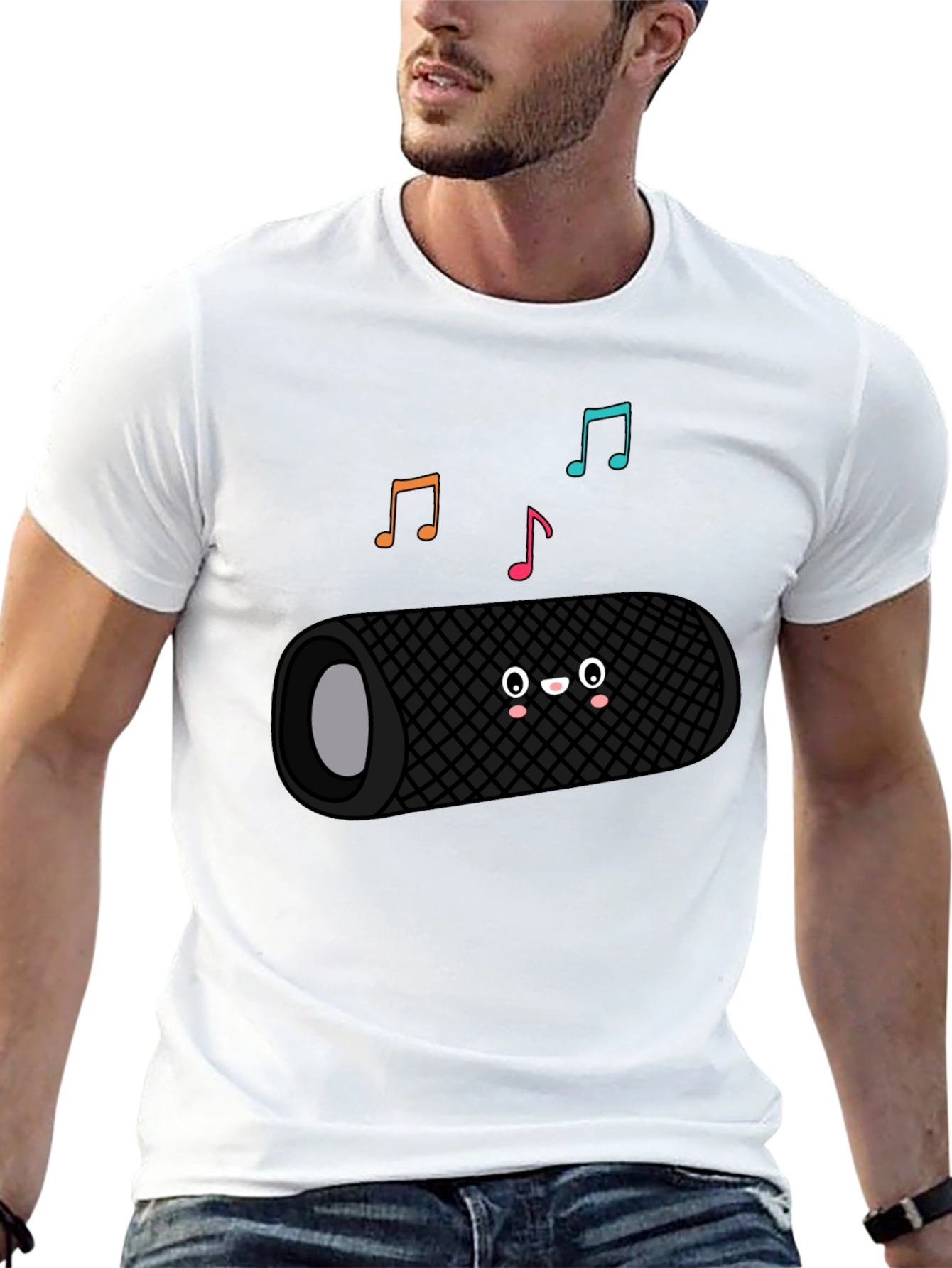 Cute Speaker Graphic Tee - Black Cotton Blend