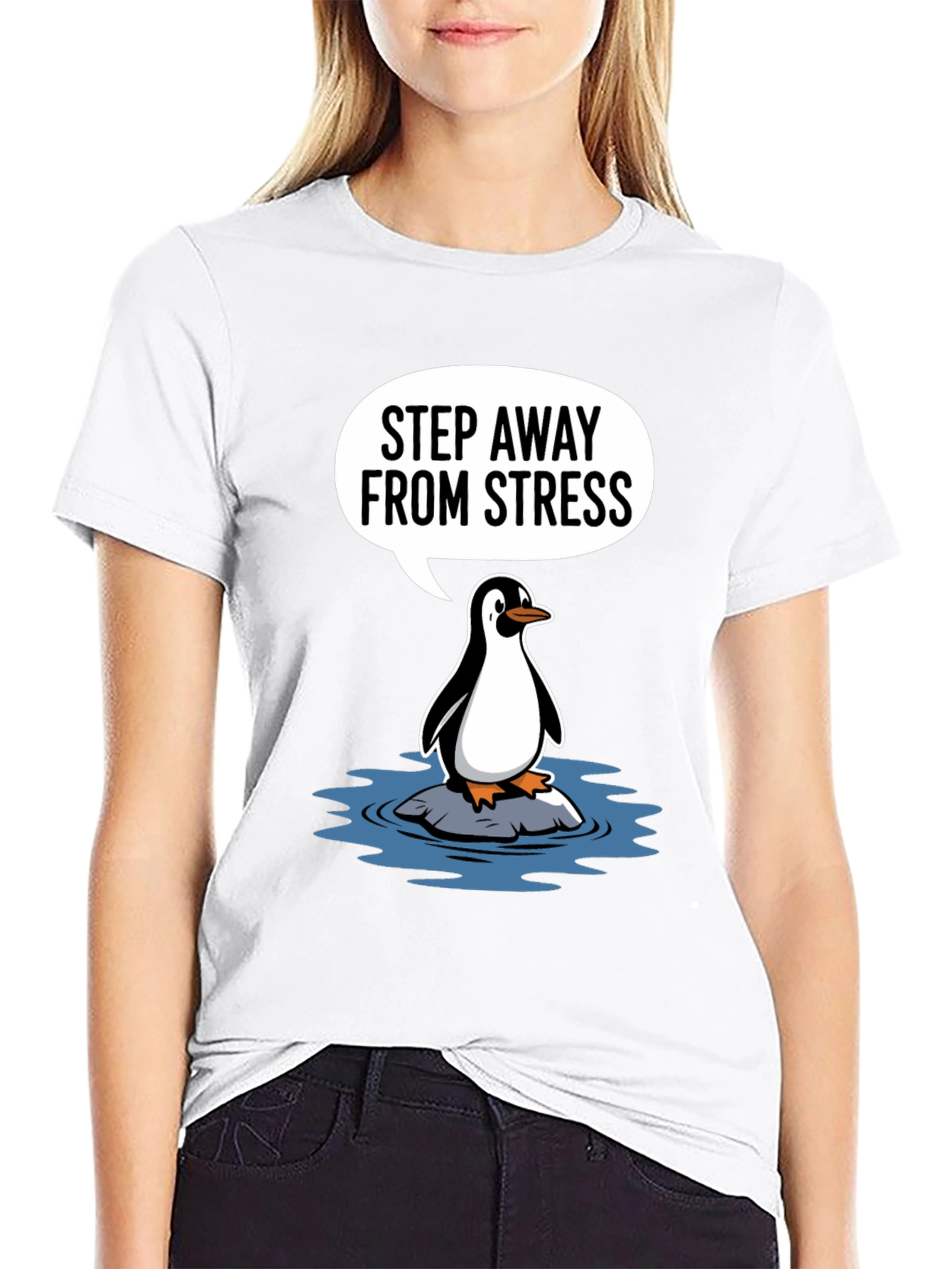 Step Away From Stress Penguin Graphic Tee
