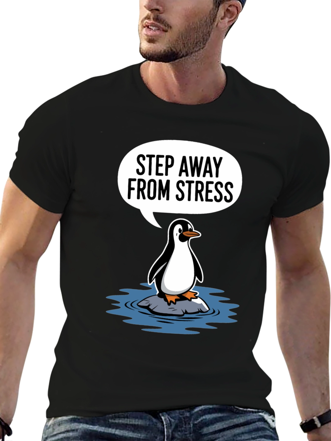 Step Away From Stress Penguin Graphic Tee