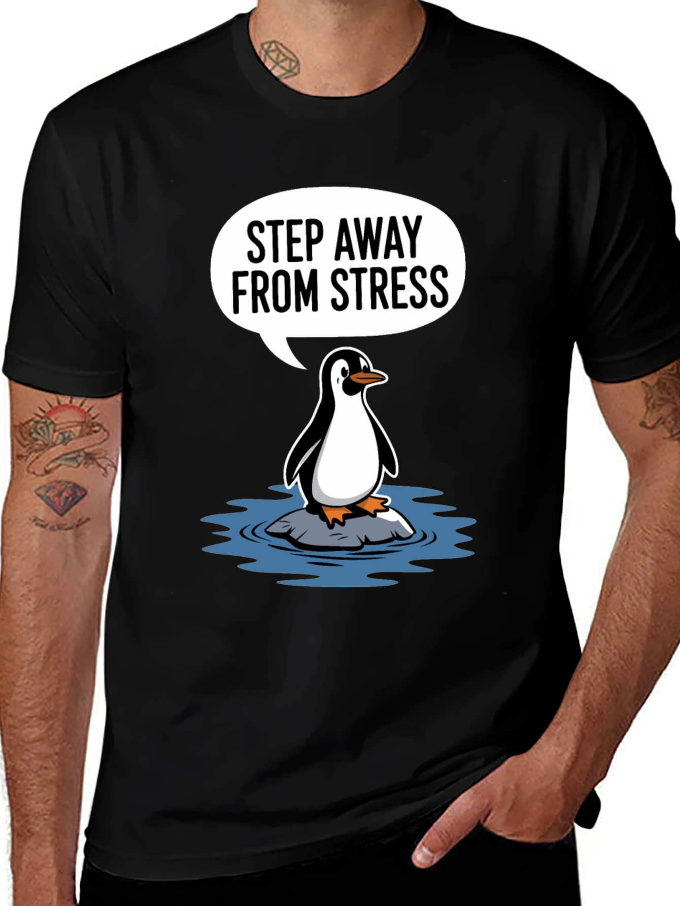 Step Away From Stress Penguin Graphic Tee