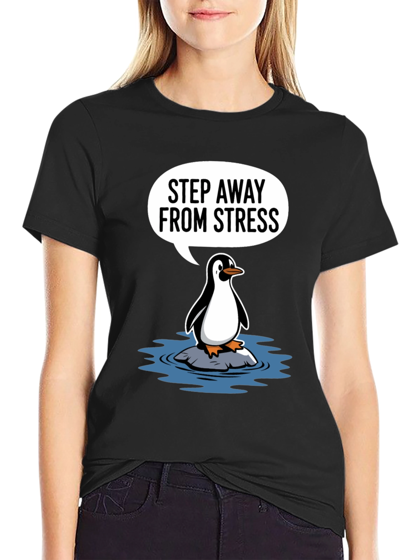 Step Away From Stress Penguin Graphic Tee
