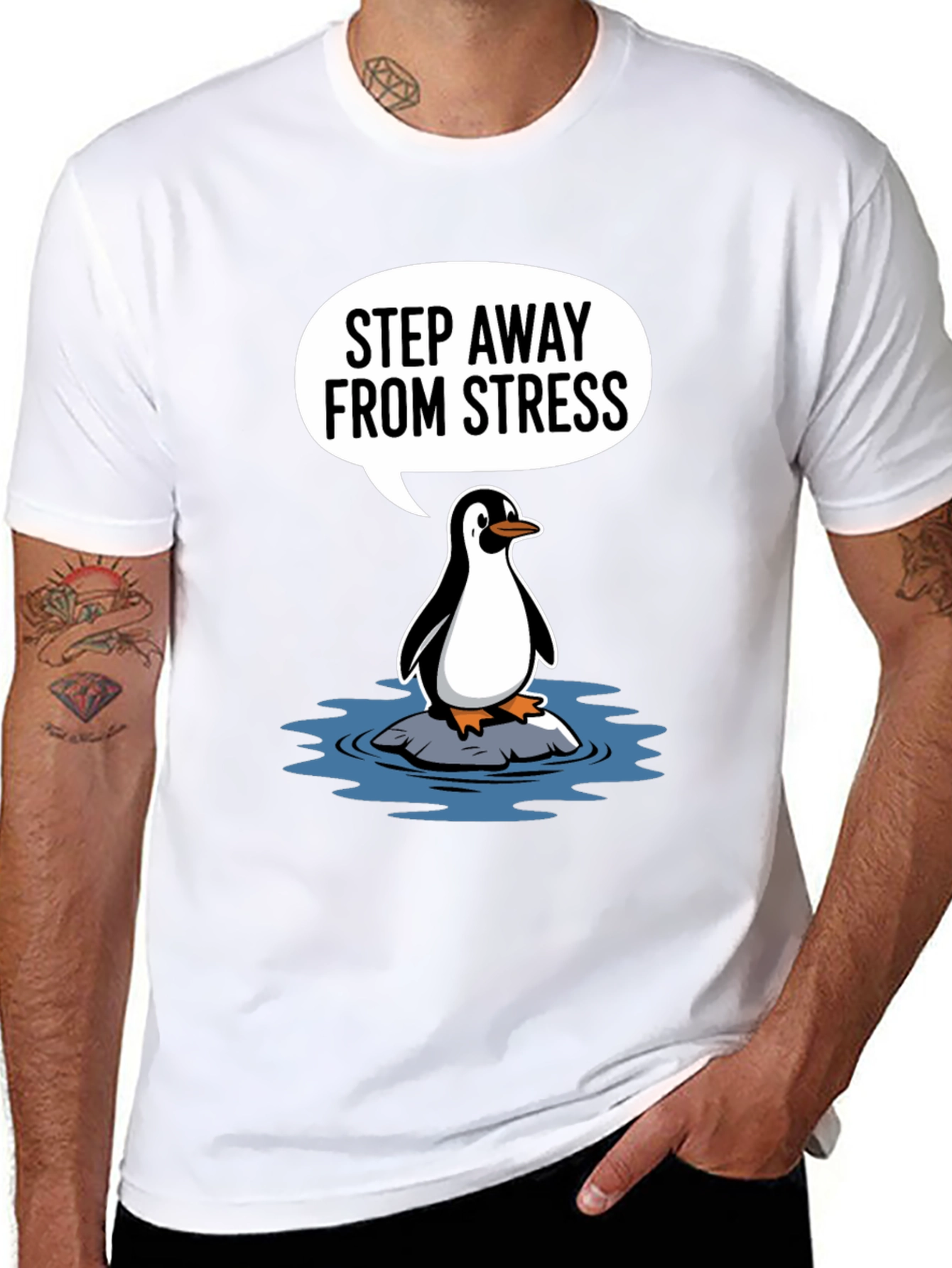 Step Away From Stress Penguin Graphic Tee