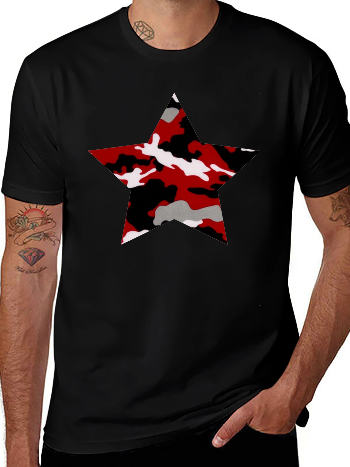 Camo Star Graphic Black T-Shirt