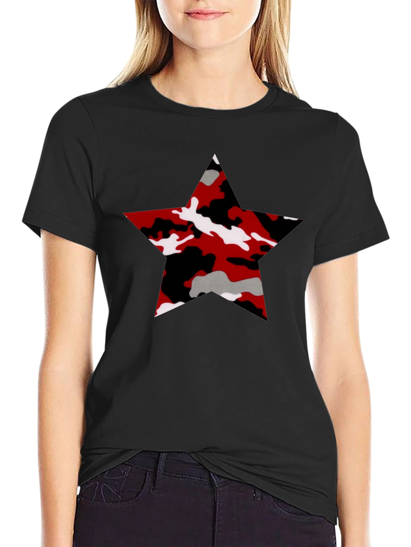 Camo Star Graphic Black T-Shirt