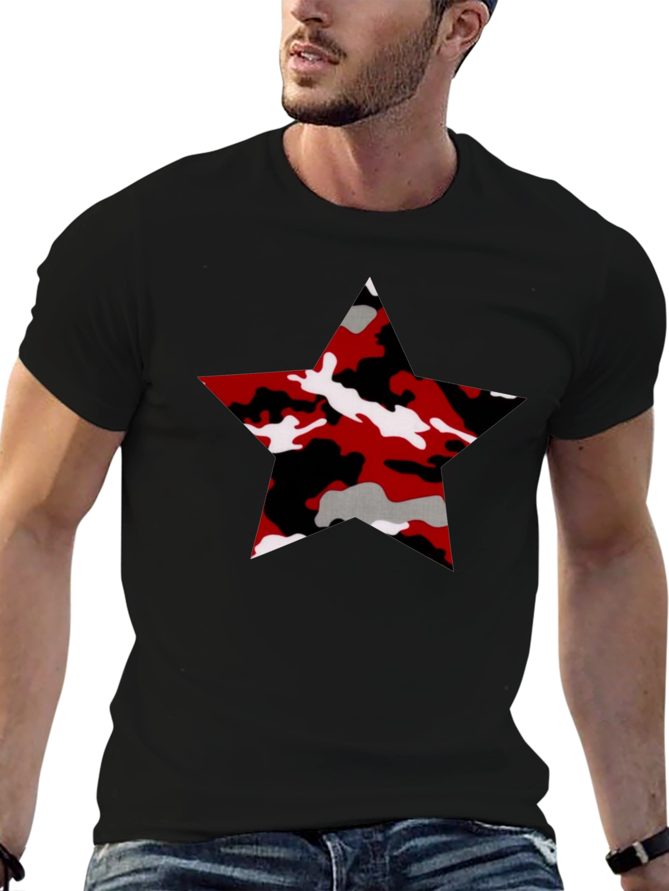 Camo Star Graphic Black T-Shirt