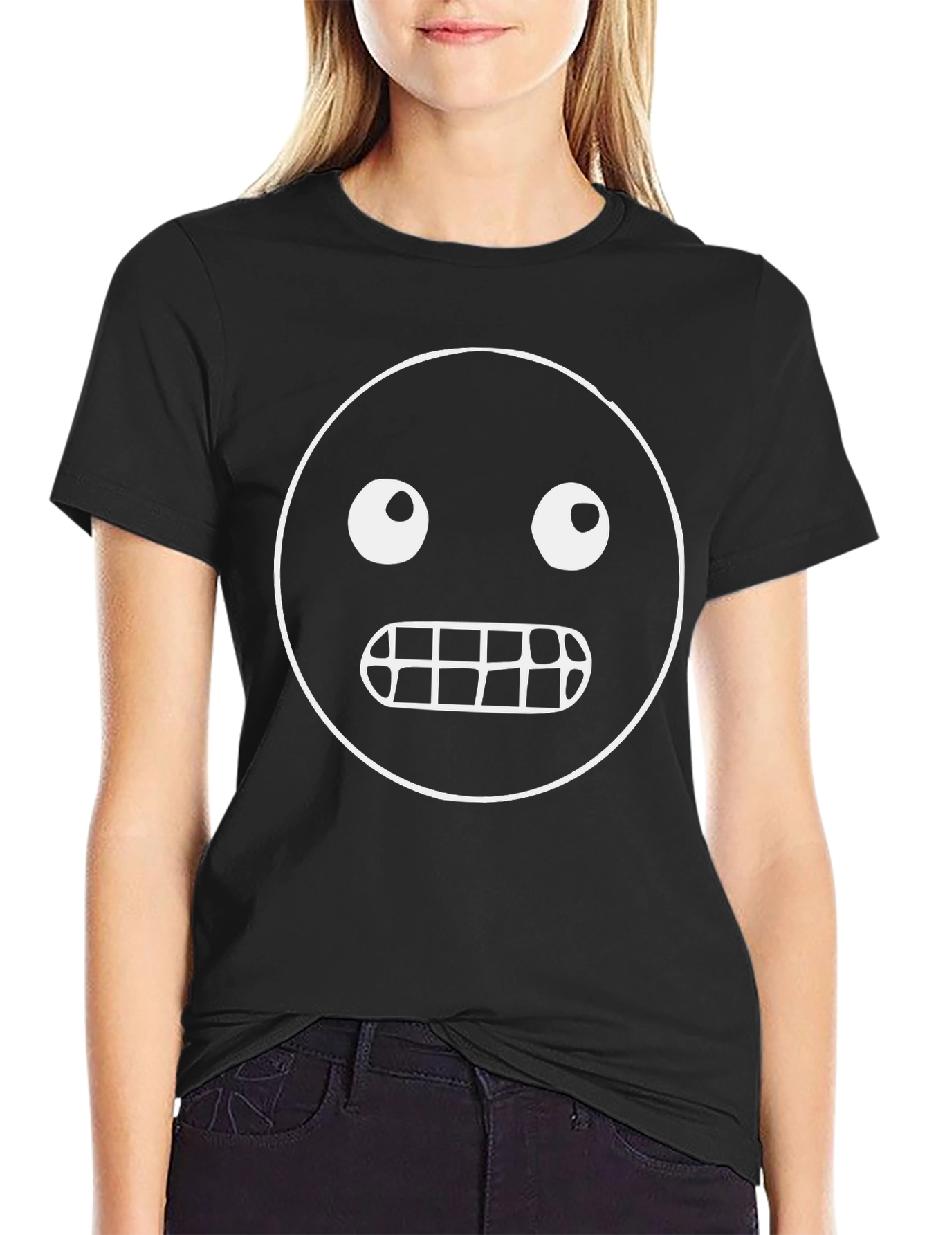 Funny Gritted Teeth Emoji T-Shirt - Black