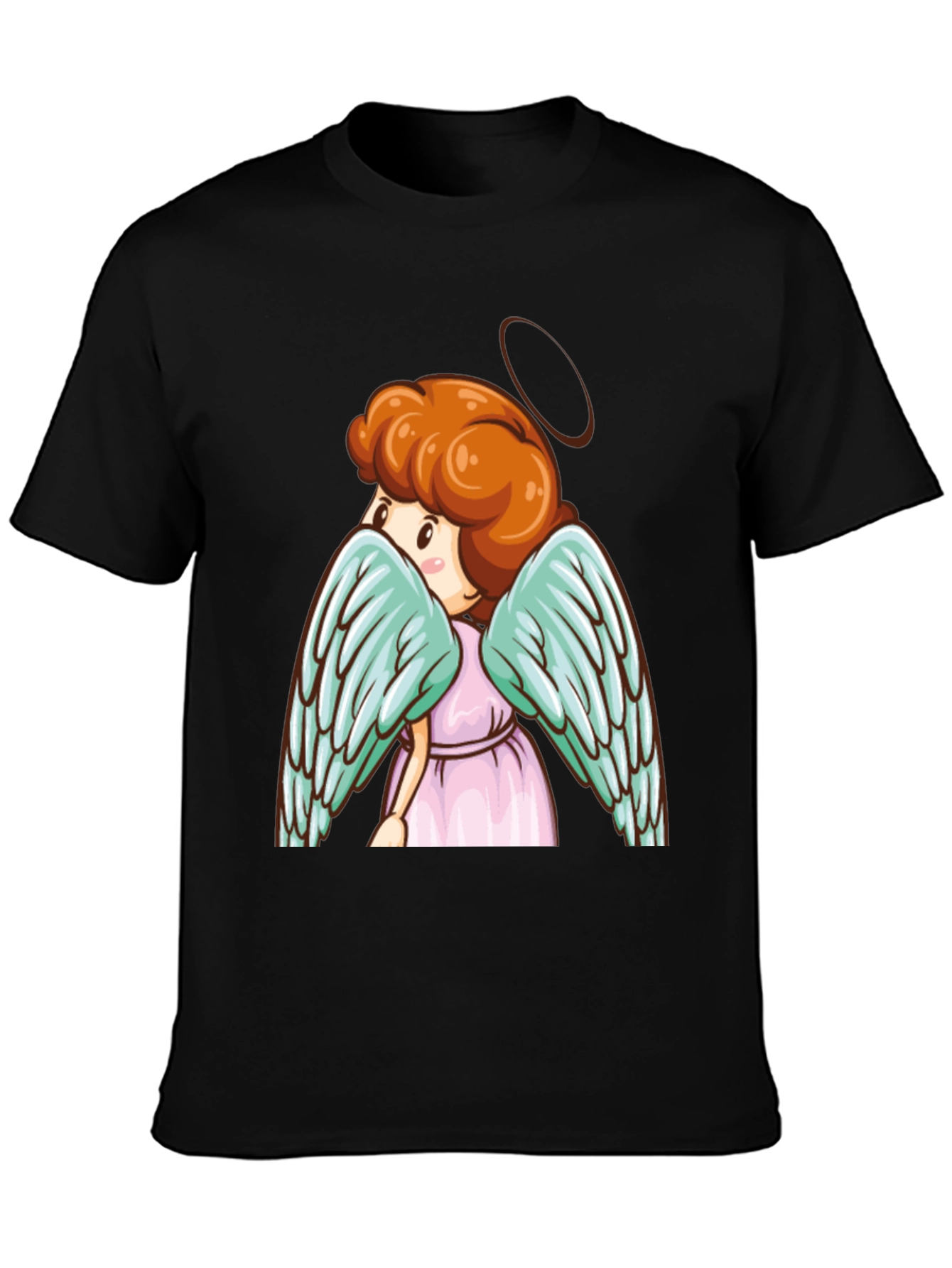Angel Graphic Tee - Cute Cartoon Wings Black T-Shirt