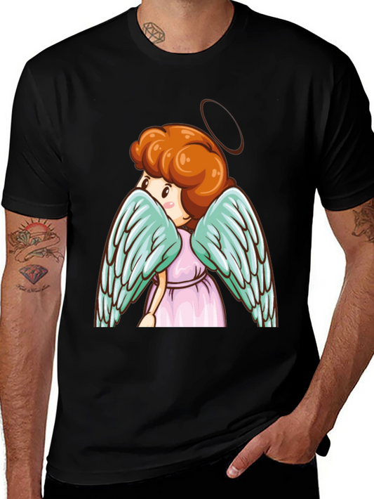 Angel Graphic Tee - Cute Cartoon Wings Black T-Shirt