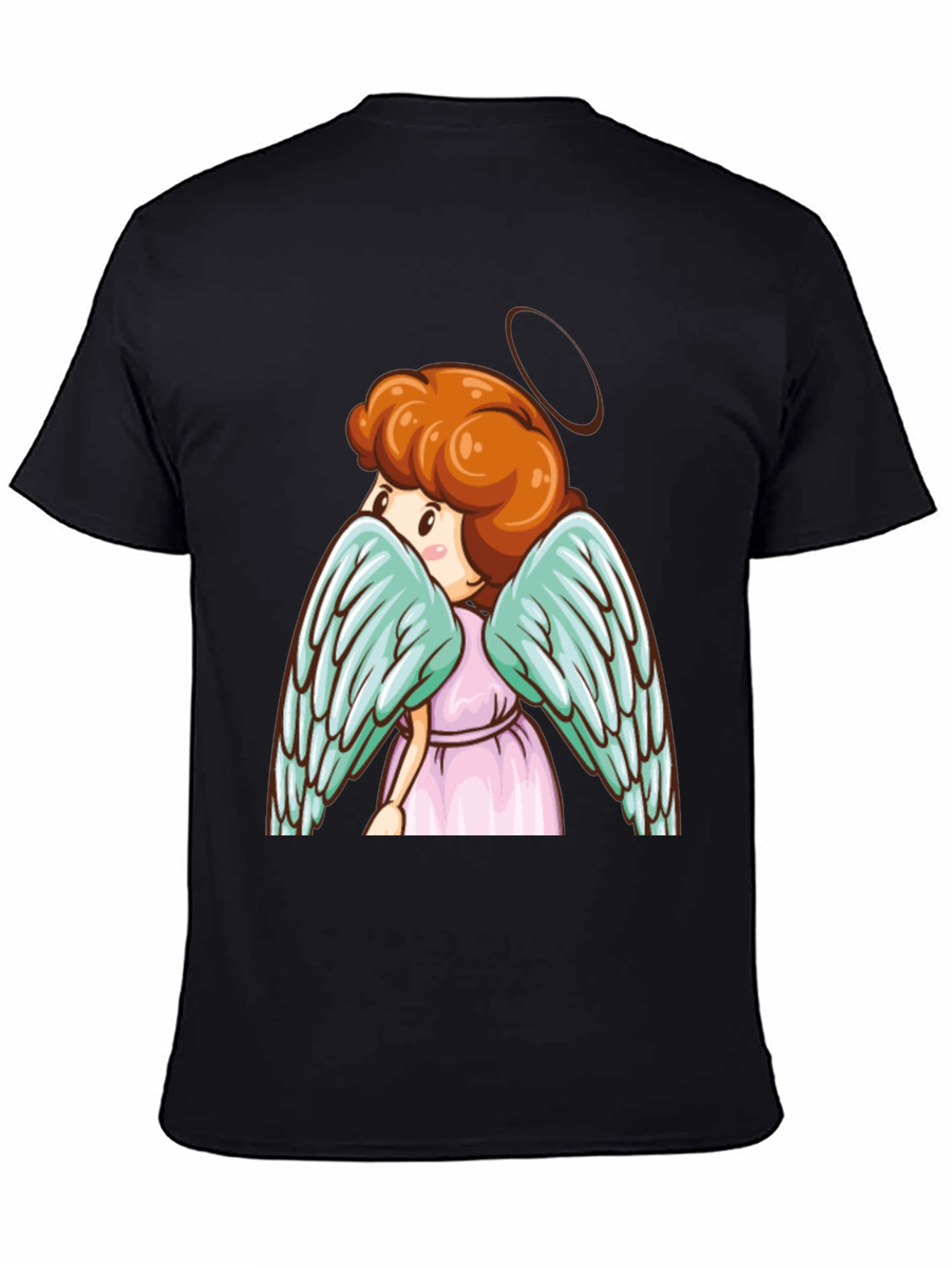 Angel Graphic Tee - Cute Cartoon Wings Black T-Shirt