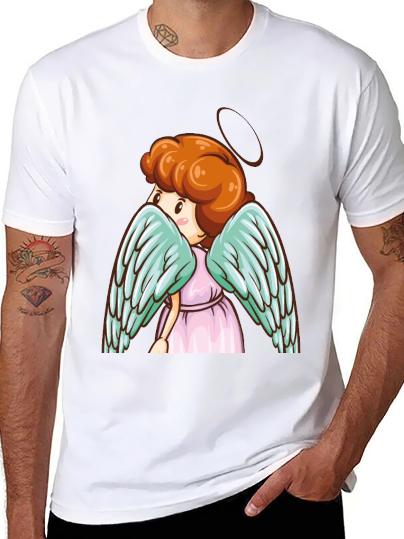 Angel Graphic Tee - Cute Cartoon Wings Black T-Shirt