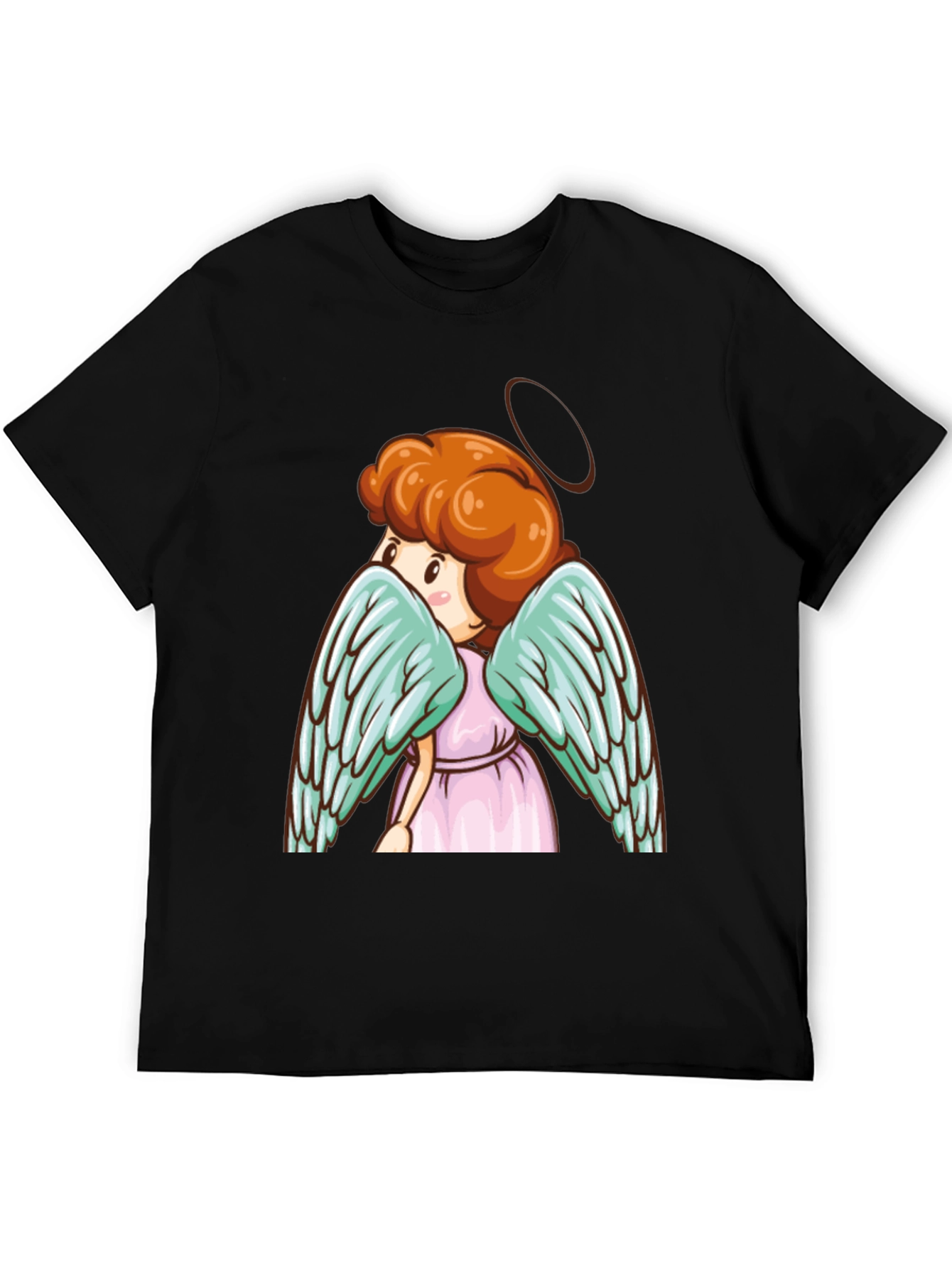 Angel Graphic Tee - Cute Cartoon Wings Black T-Shirt