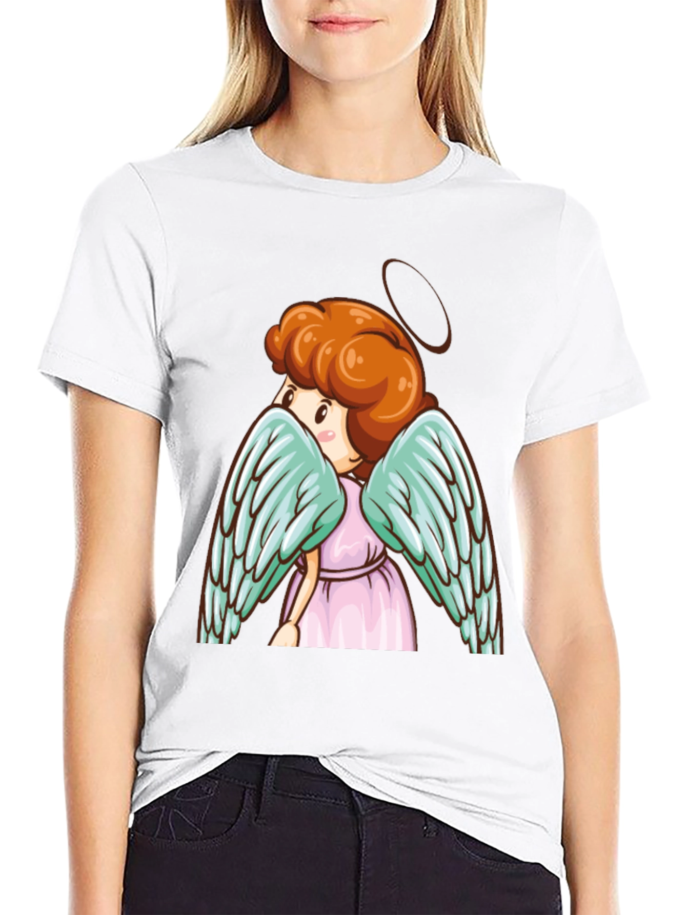 Angel Graphic Tee - Cute Cartoon Wings Black T-Shirt