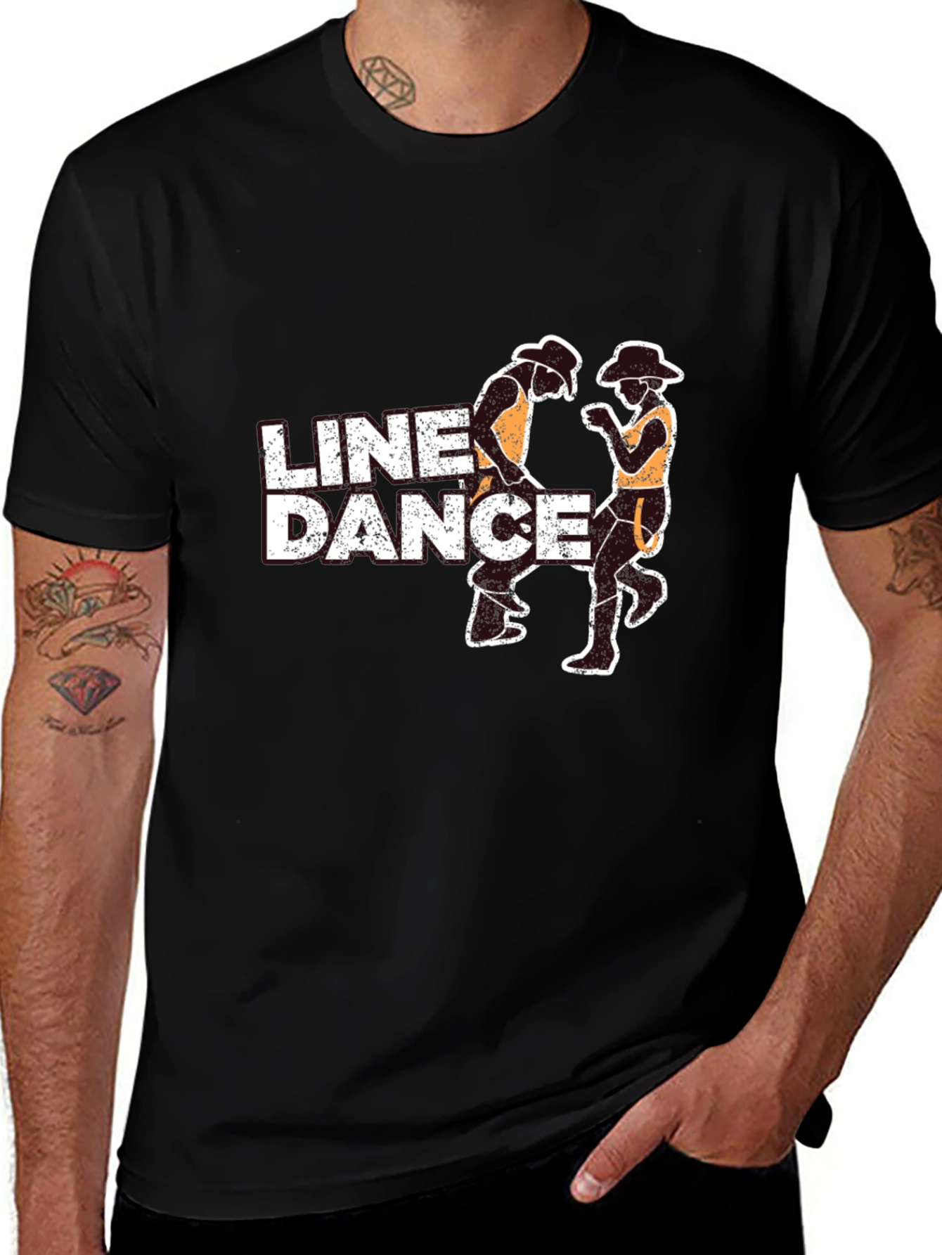Line Dance Graphic Tee - Black Cotton T-Shirt
