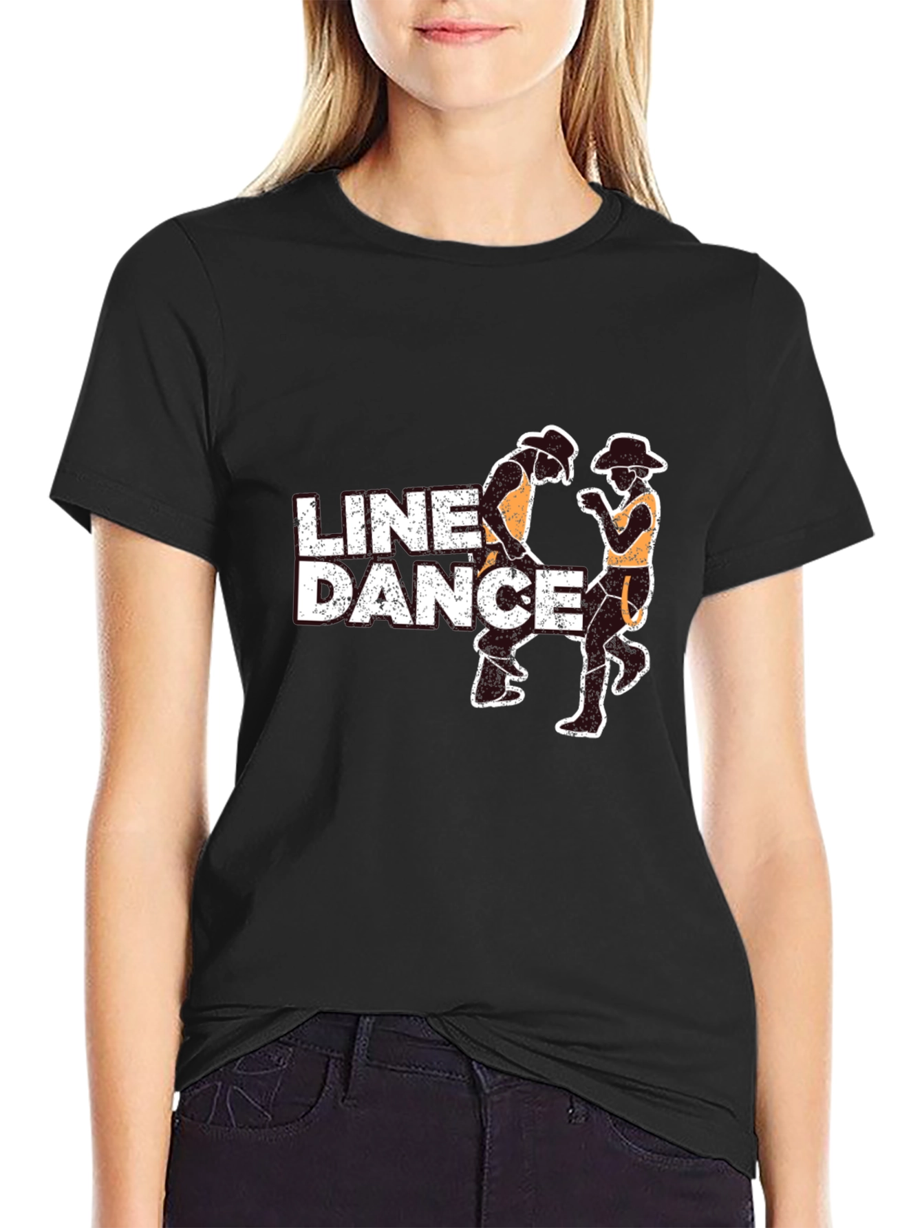 Line Dance Graphic Tee - Black Cotton T-Shirt