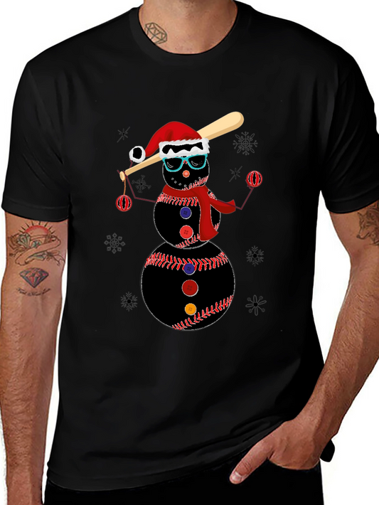 Baseball Snowman T-Shirt - Holiday Festive Tee