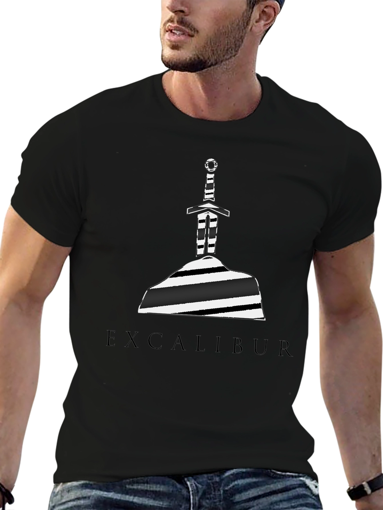Excalibur Sword in Stone Graphic Tee - Black