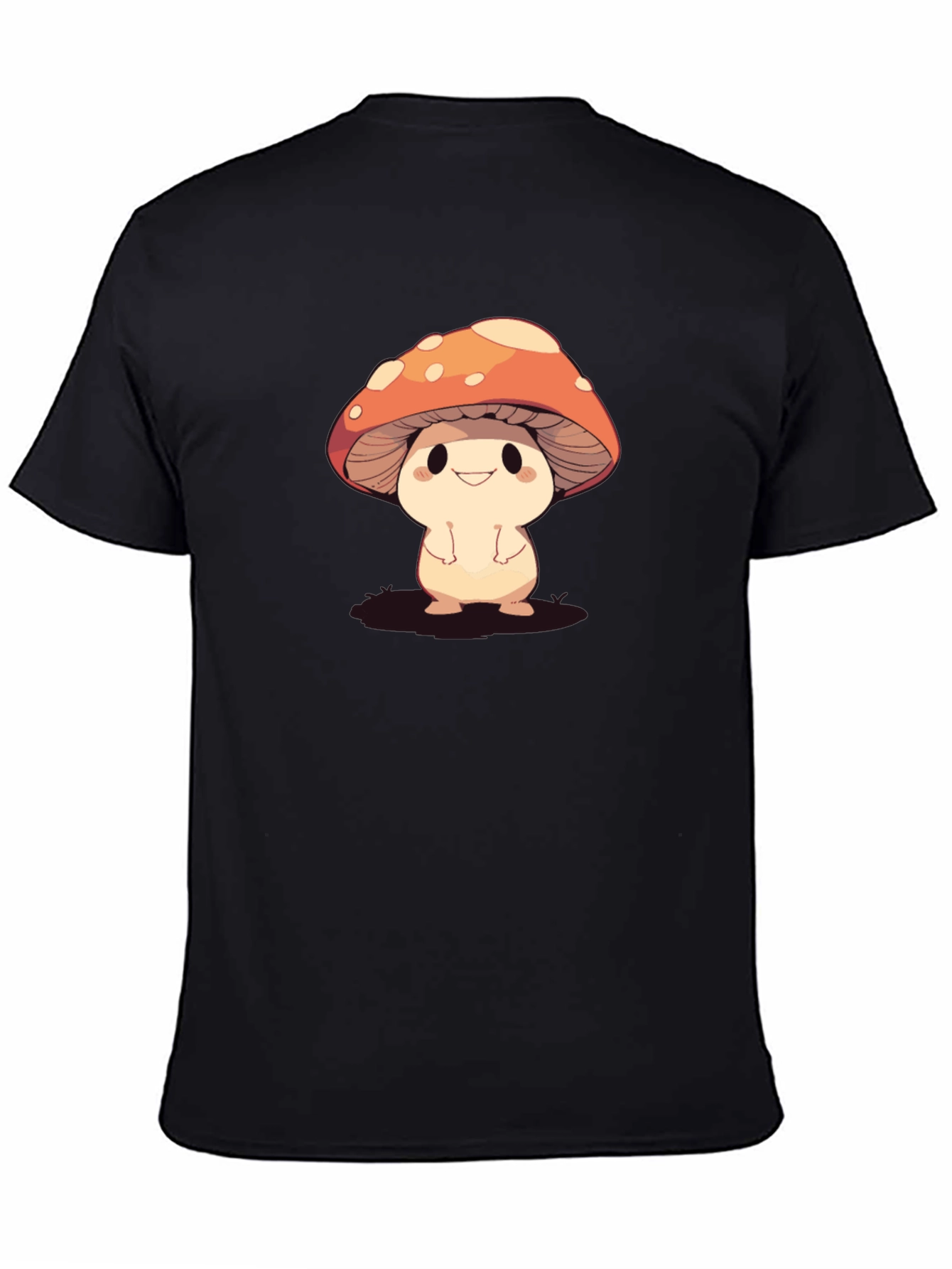 Cute Mushroom Graphic Black T-Shirt