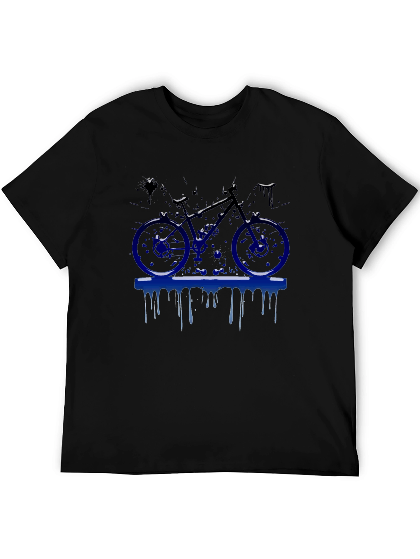Mens Black T-Shirt with Blue Bike Graphic