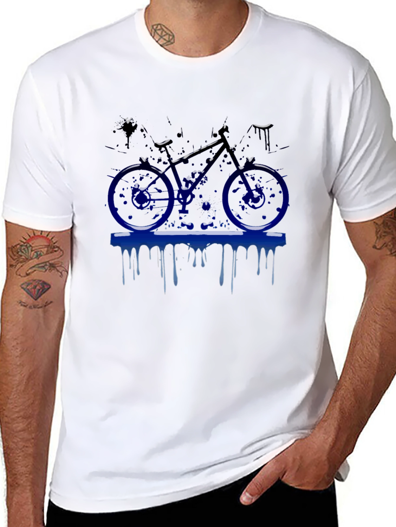 Mens Black T-Shirt with Blue Bike Graphic