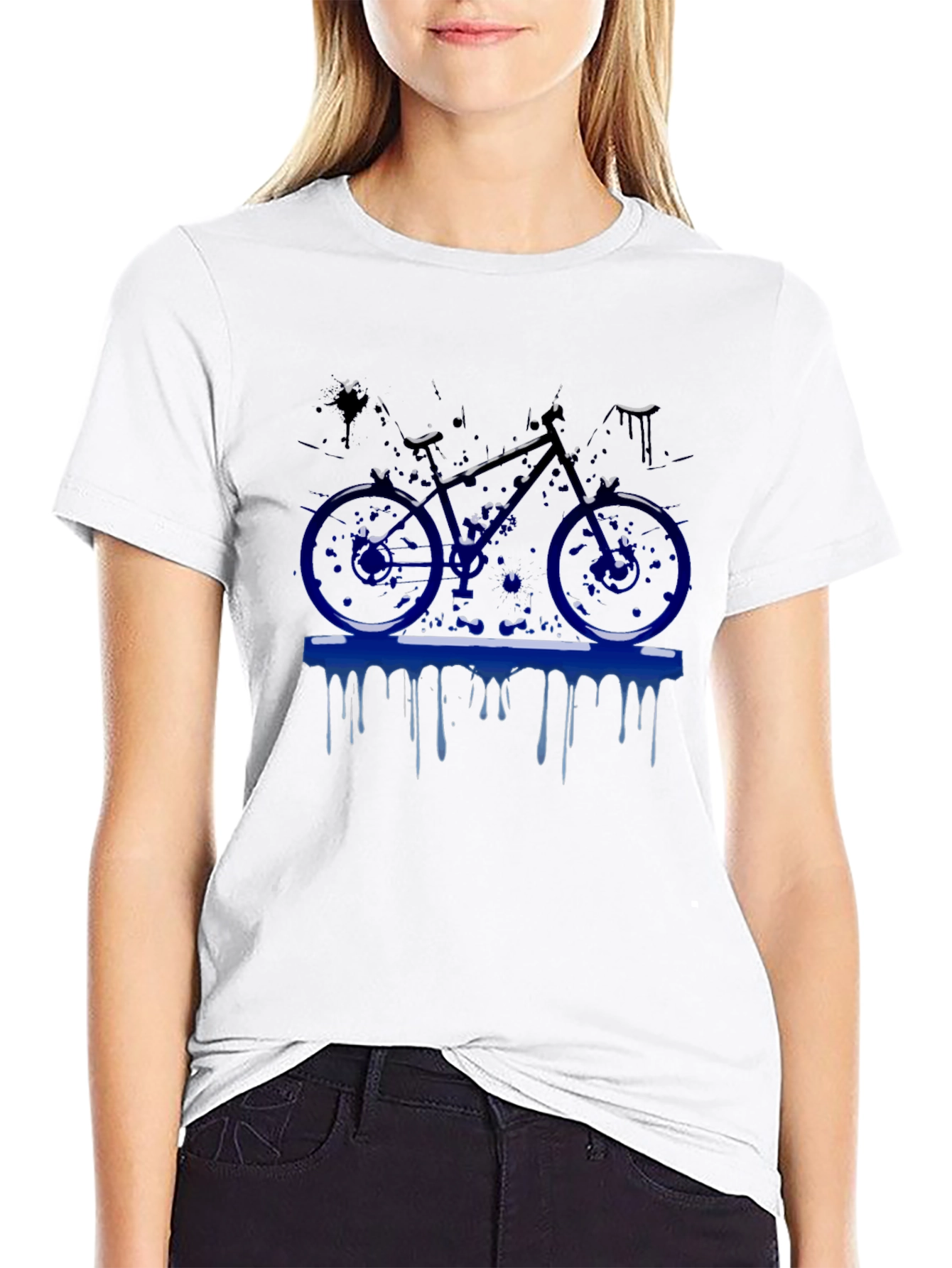 Mens Black T-Shirt with Blue Bike Graphic