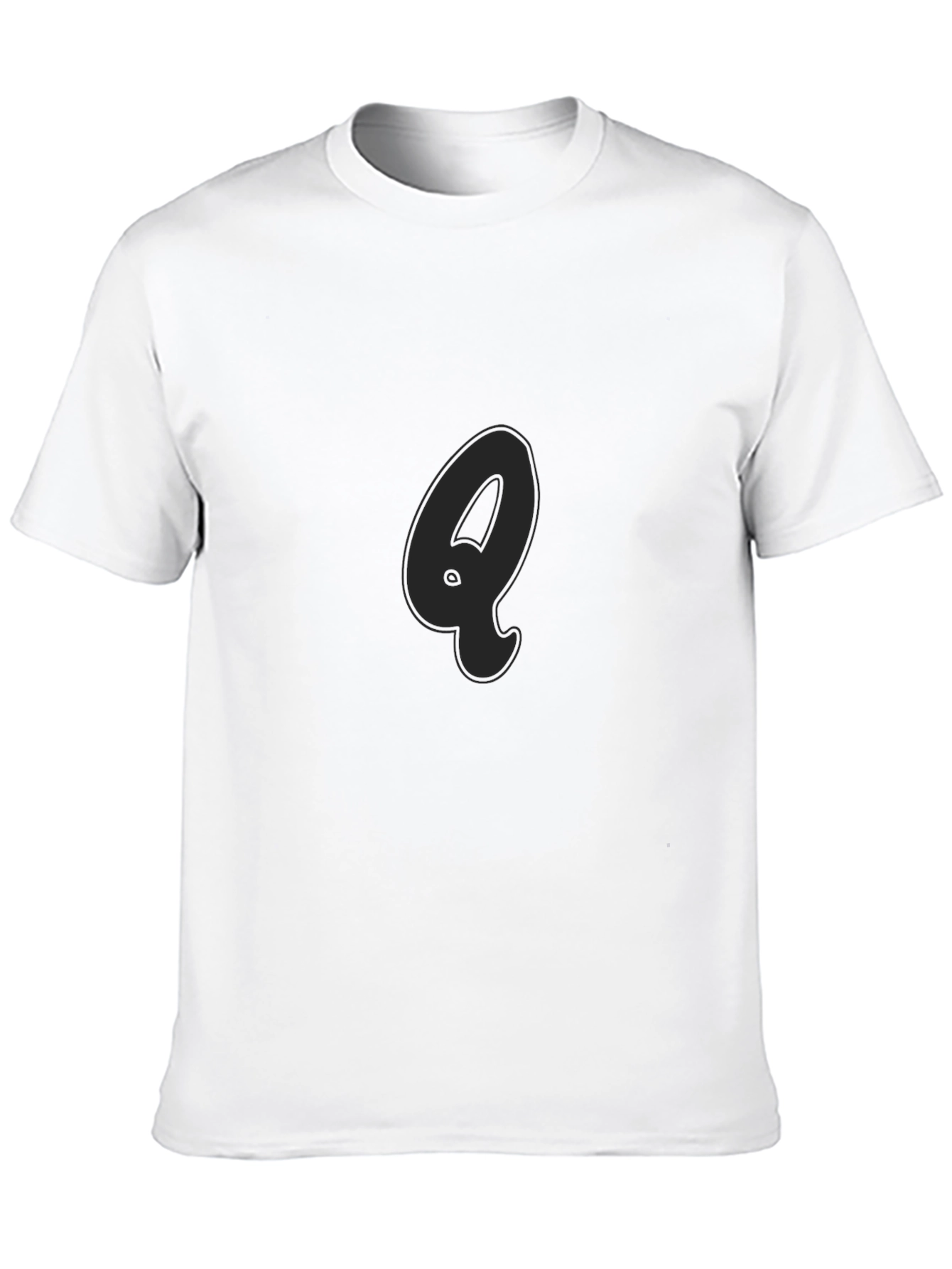 Mens Black T-Shirt with Letter Q Graphic