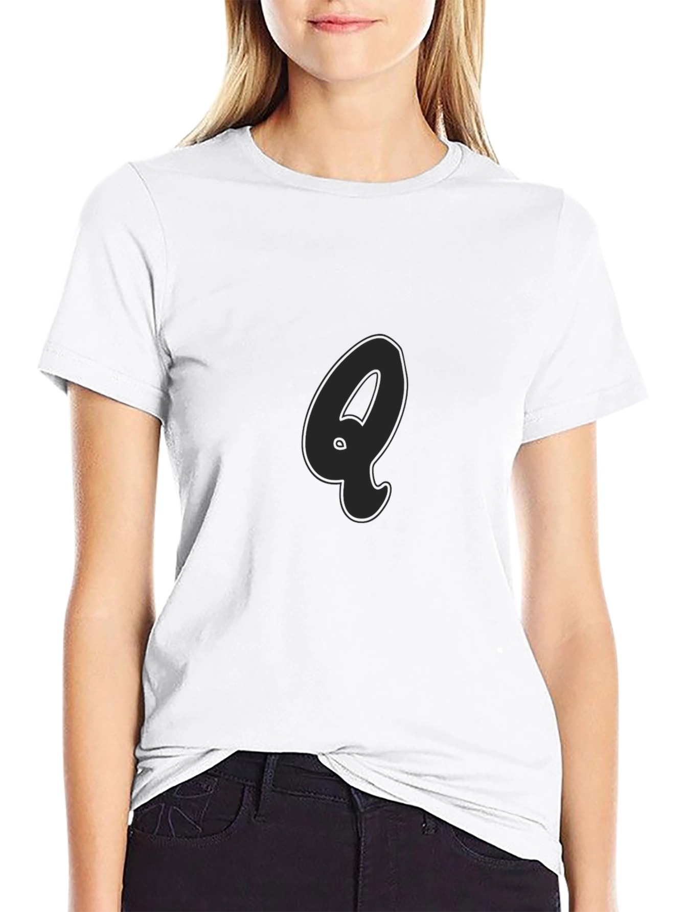 Mens Black T-Shirt with Letter Q Graphic
